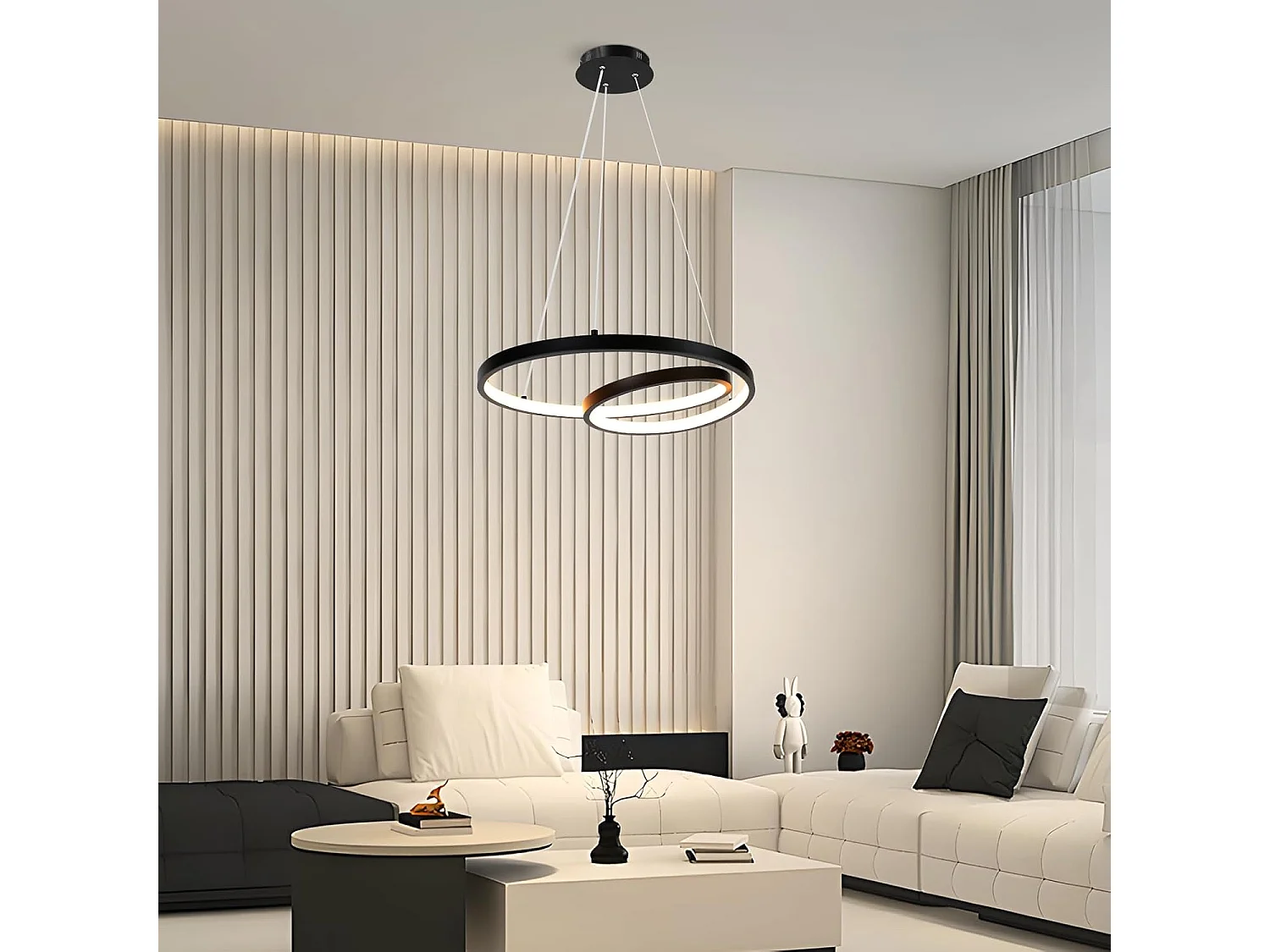 ZMH Suspension LED Dimmable Noir 34W Design Moderne avec Télécommande 40cm Pour Cuisine Salon Chambre Bureau