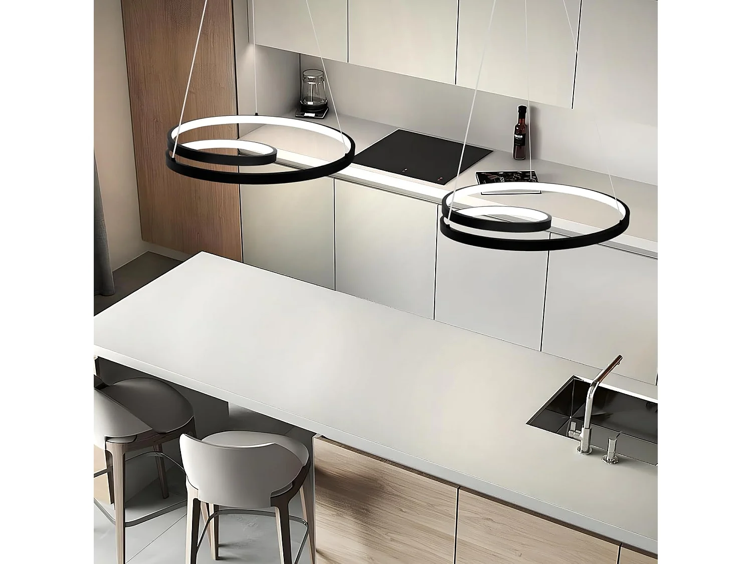 ZMH Suspension LED Dimmable Noir 34W Design Moderne avec Télécommande 40cm Pour Cuisine Salon Chambre Bureau