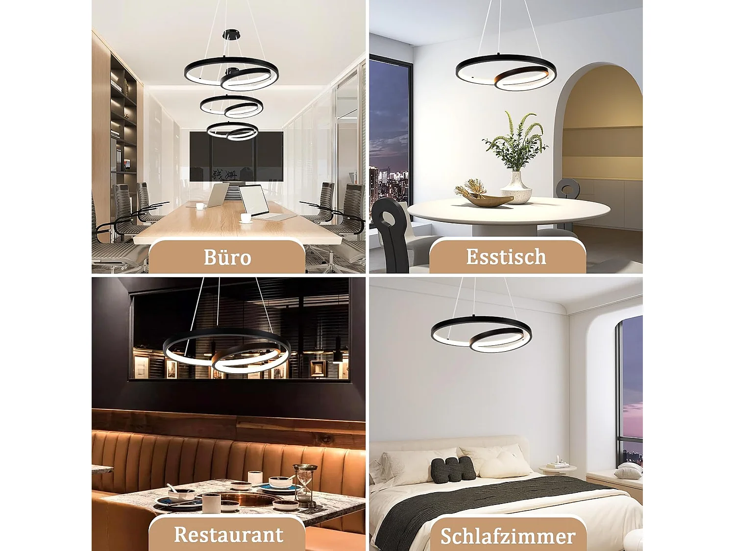 ZMH Suspension LED Dimmable Noir 34W Design Moderne avec Télécommande 40cm Pour Cuisine Salon Chambre Bureau