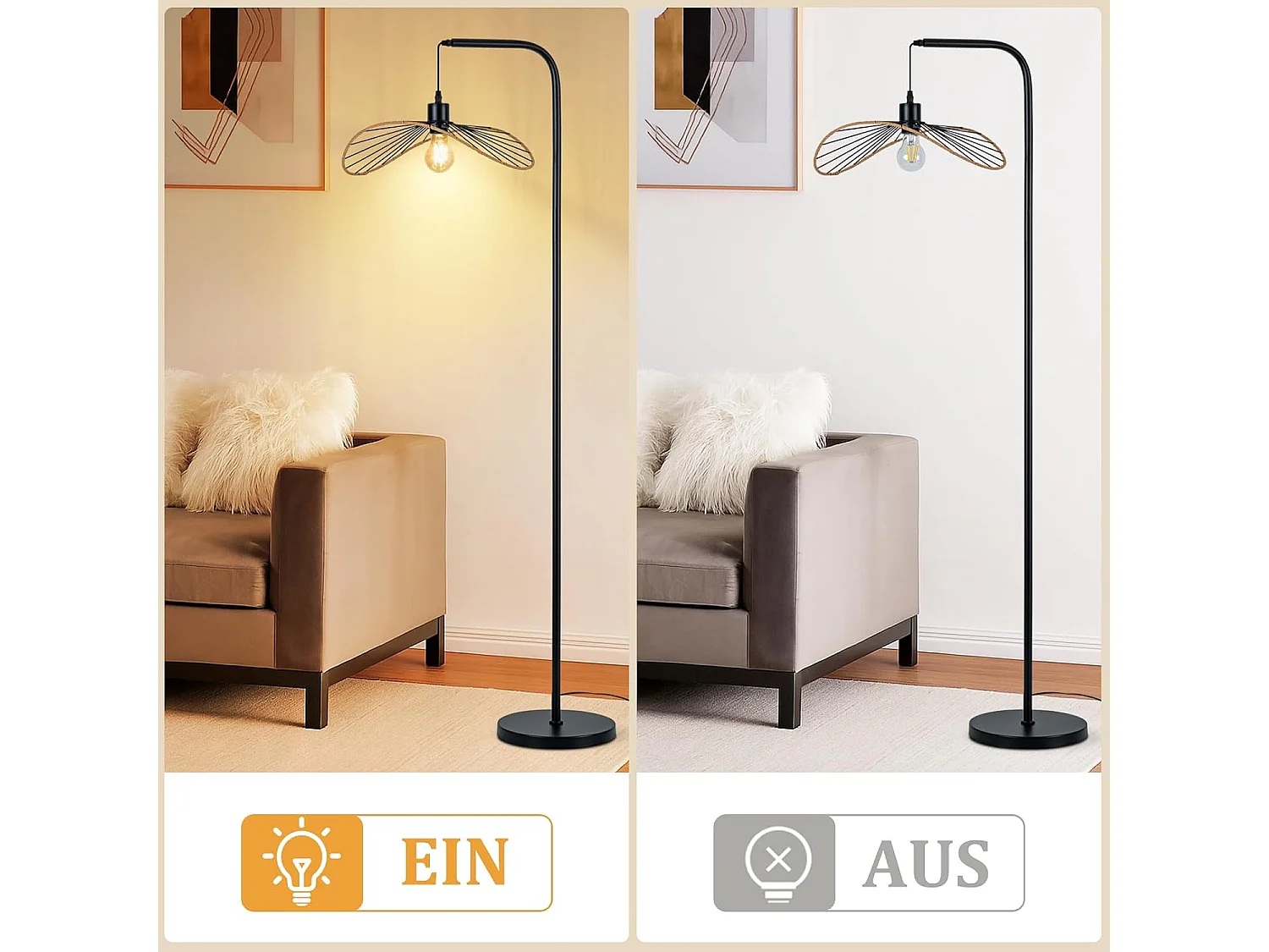 ZMH Lampadaire Vintage 1 Lumière Noir Métal Industriel E27 Interrupteur au Pied Pour Salon Chambre Bureau Sans Ampoule
