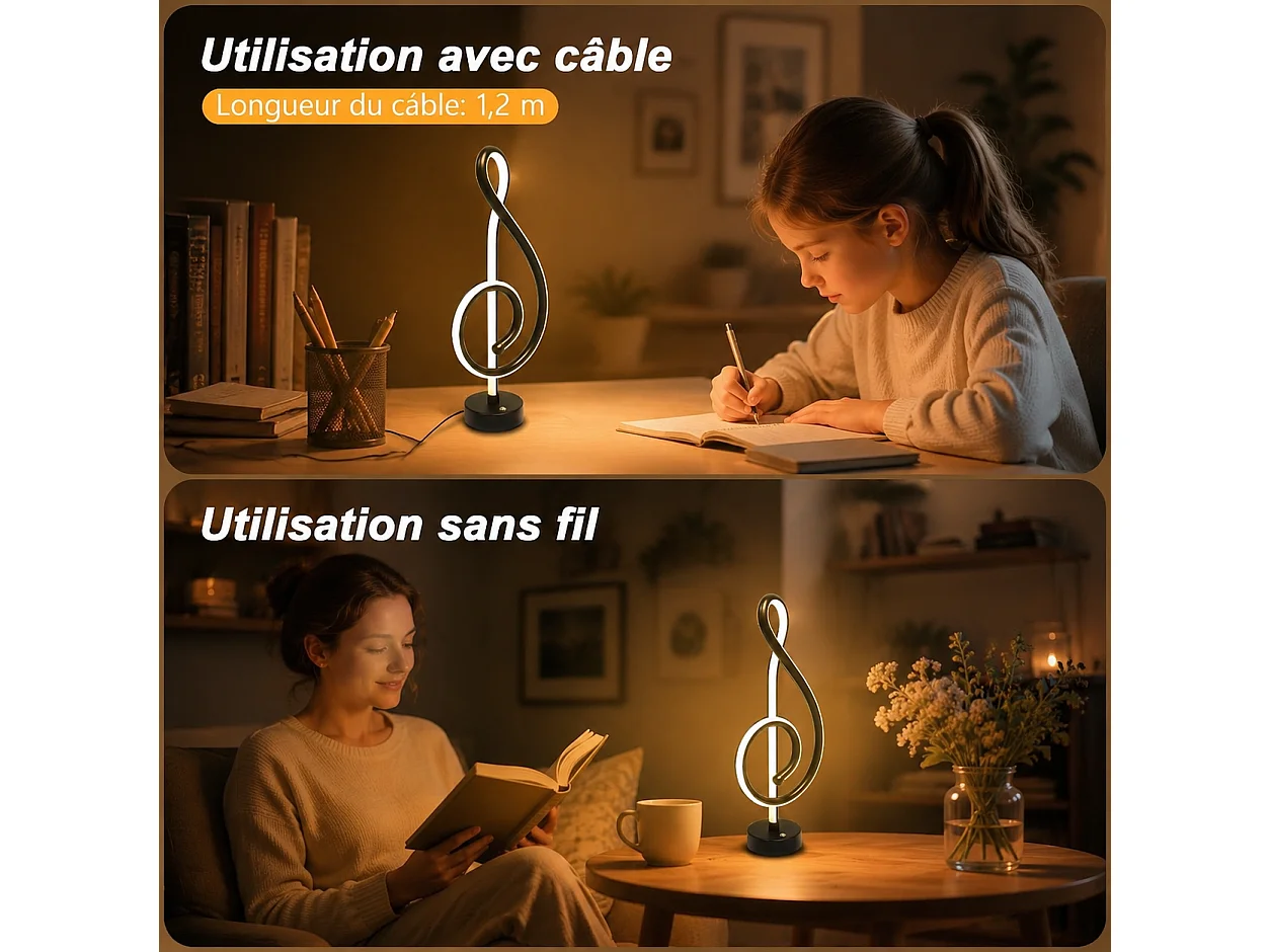 ZMH Lampe de Table LED Sans Fil Noir Tactile Dimmable Rechargeable USB Pour Chambre Sans Câble