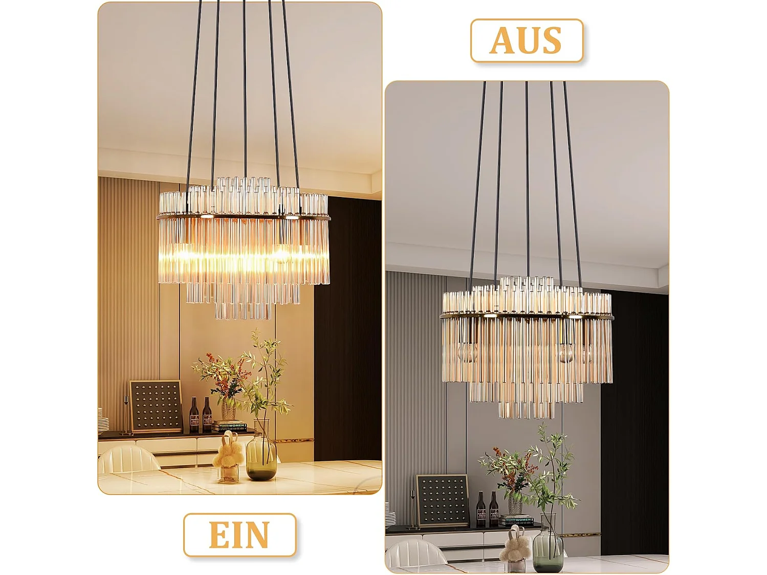 ZMH Suspension Vintage 5 Flammes E27 Verre Doré Lampe à Suspendre (sans Ampoule)