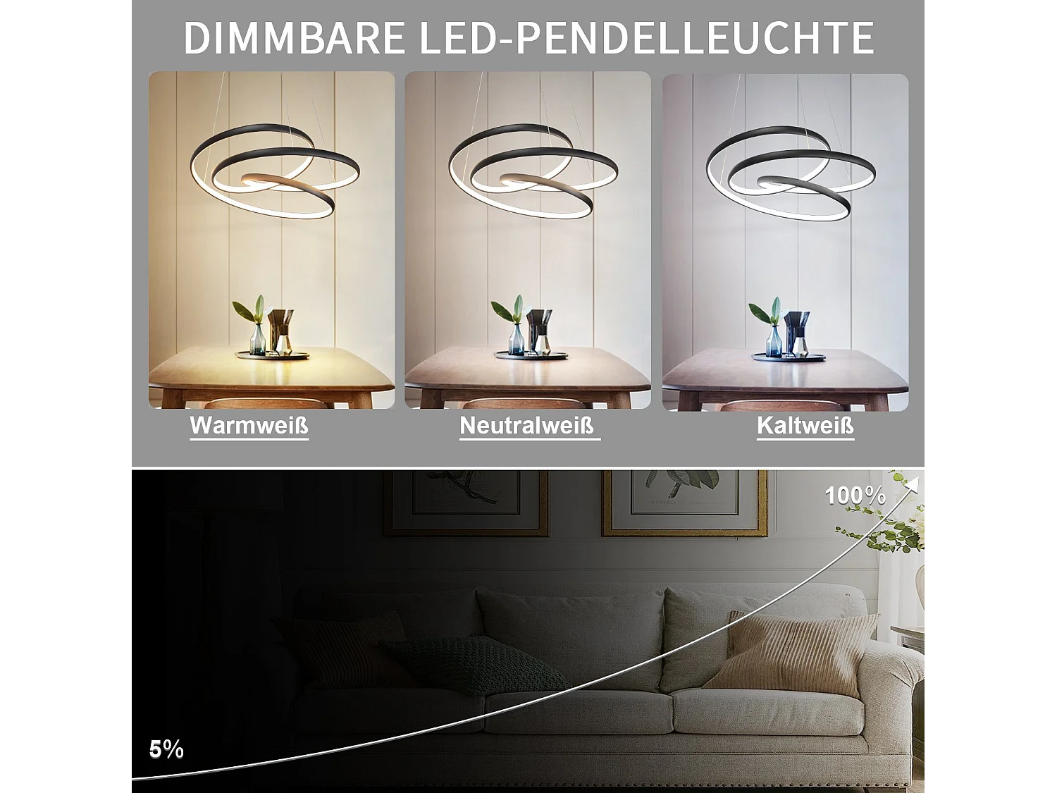 ZMH Suspension Lustre table à manger - Diam.50 cm, LED lampe à Suspension Lustre dimmable 55W