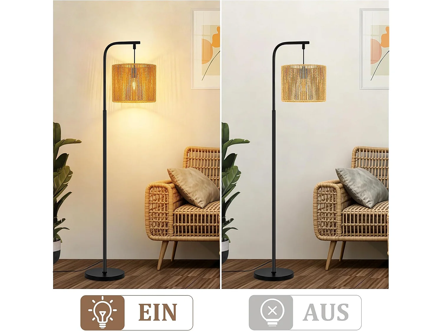 ZMH Lampadaire noir vintage E27 40W lampadaire salon avec interrupteur au pied 164cm pour la chambre la terrasse le bureau