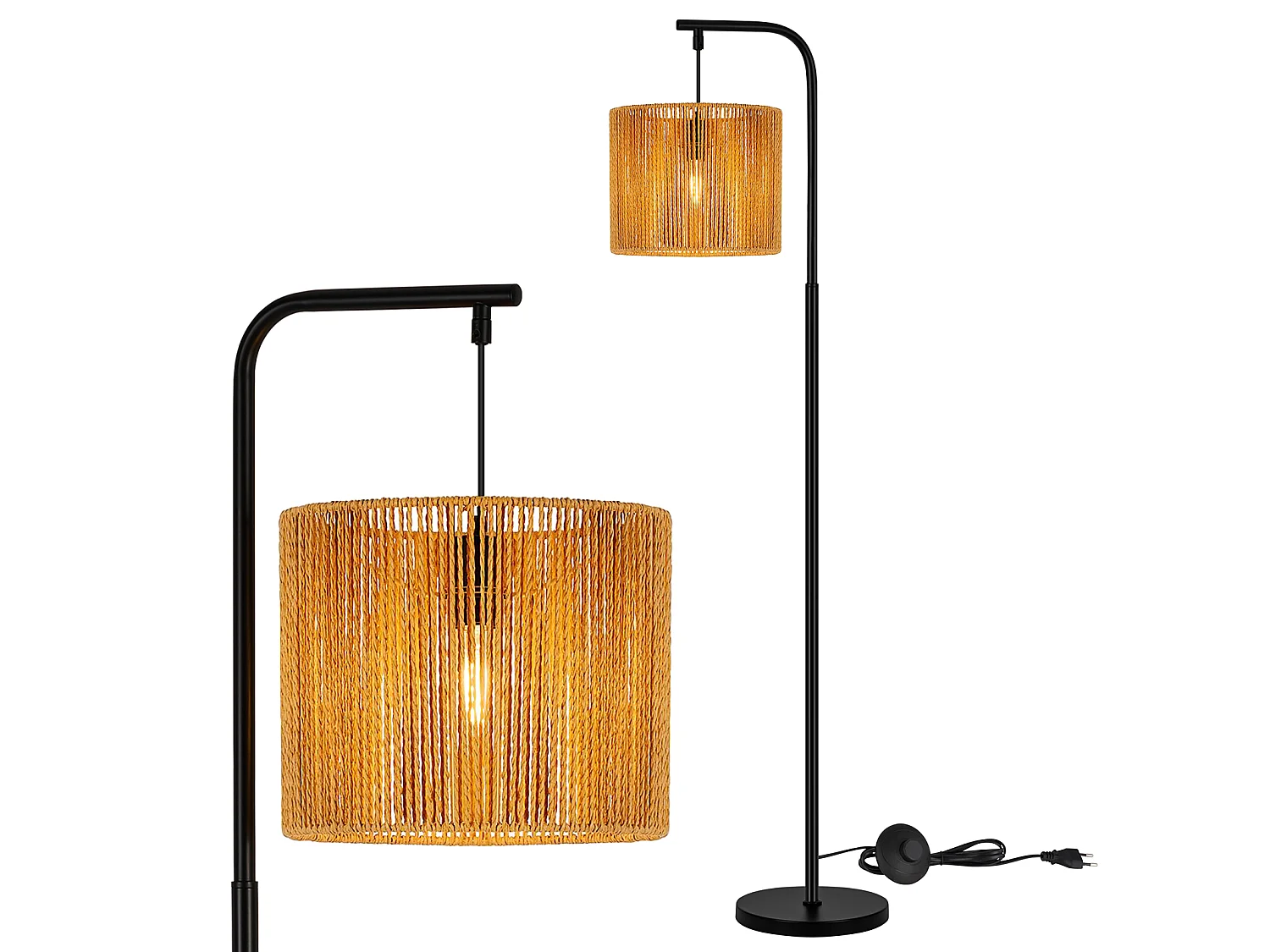ZMH Lampadaire noir vintage E27 40W lampadaire salon avec interrupteur au pied 164cm pour la chambre la terrasse le bureau