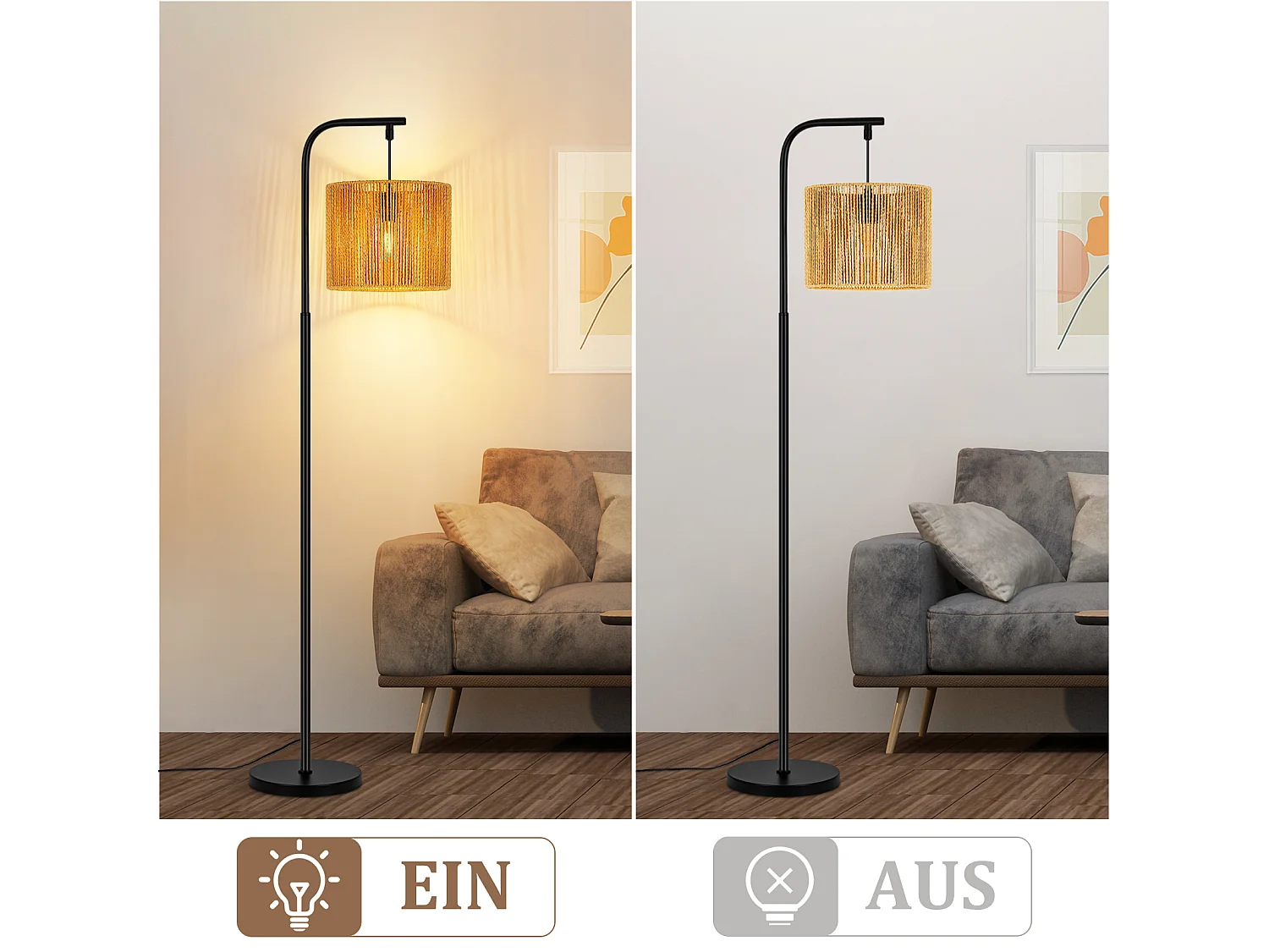 ZMH Lampadaire noir vintage E27 40W lampadaire salon avec interrupteur au pied 164cm pour la chambre la terrasse le bureau