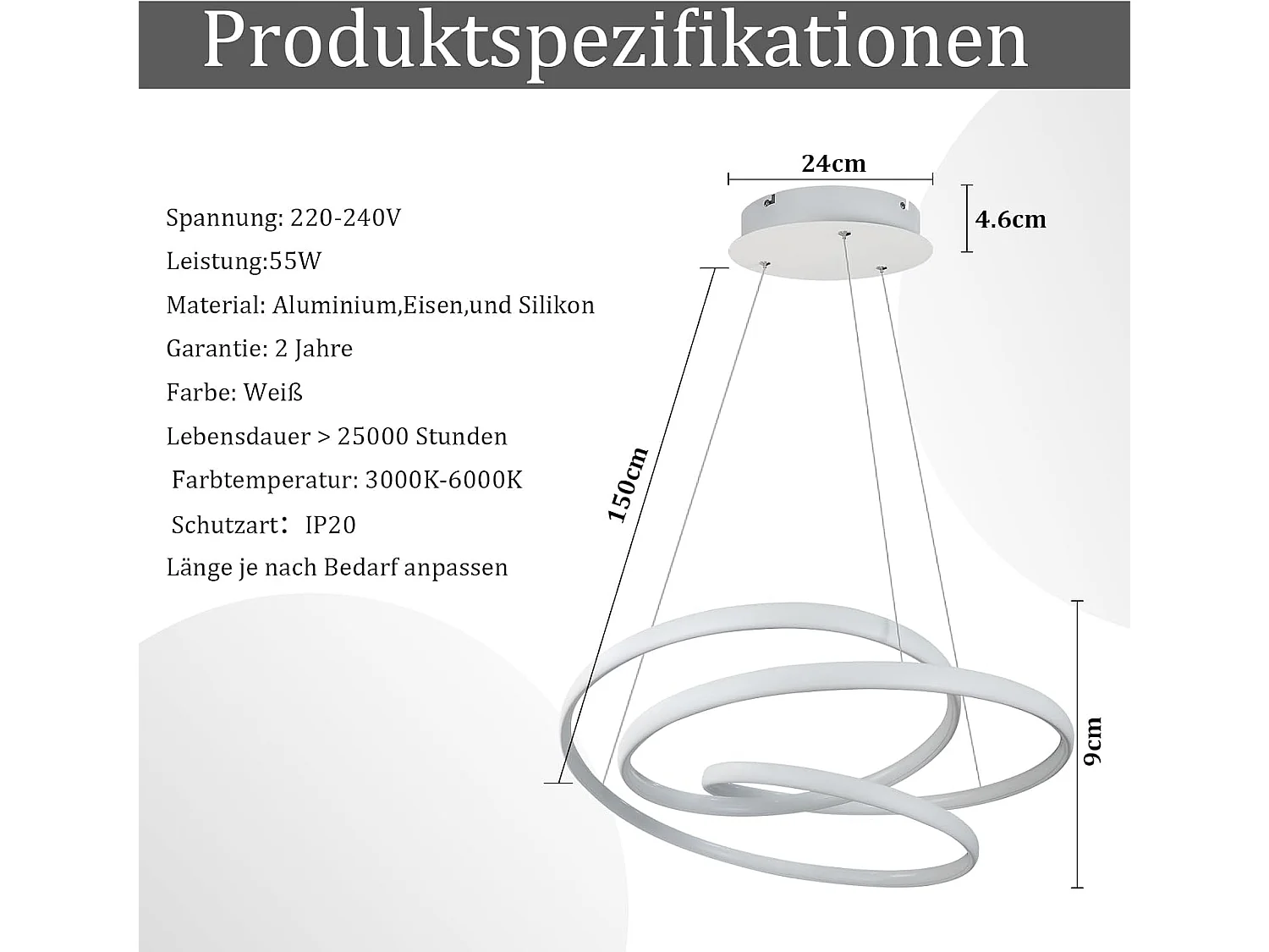 ZMH LED lampe à suspension table à manger - 150CM lampe à suspension dimmable 55W table à manger Lampe Salon