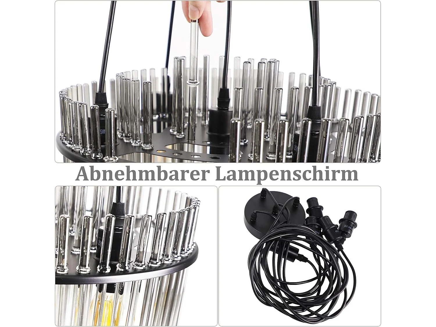 ZMH Suspension Vintage 5 Flammes E27 Verre Noir Lampe à Suspendre (sans Ampoule)