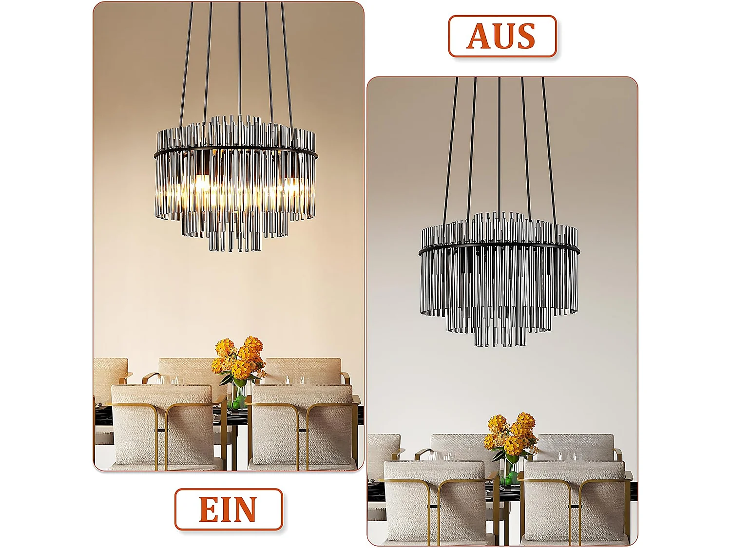 ZMH Suspension Vintage 5 Flammes E27 Verre Noir Lampe à Suspendre (sans Ampoule)