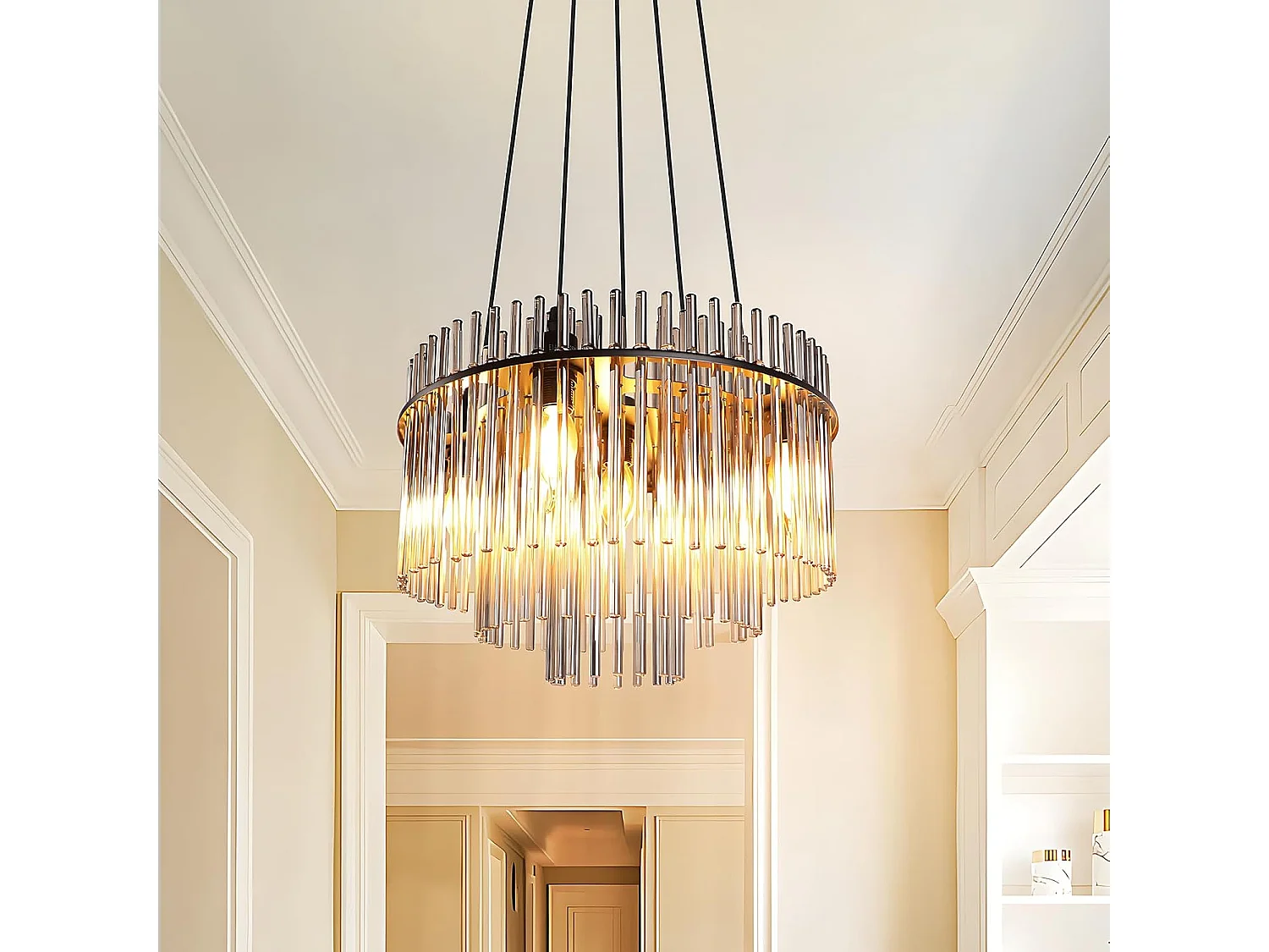 ZMH Suspension Vintage 5 Flammes E27 Verre Noir Lampe à Suspendre (sans Ampoule)