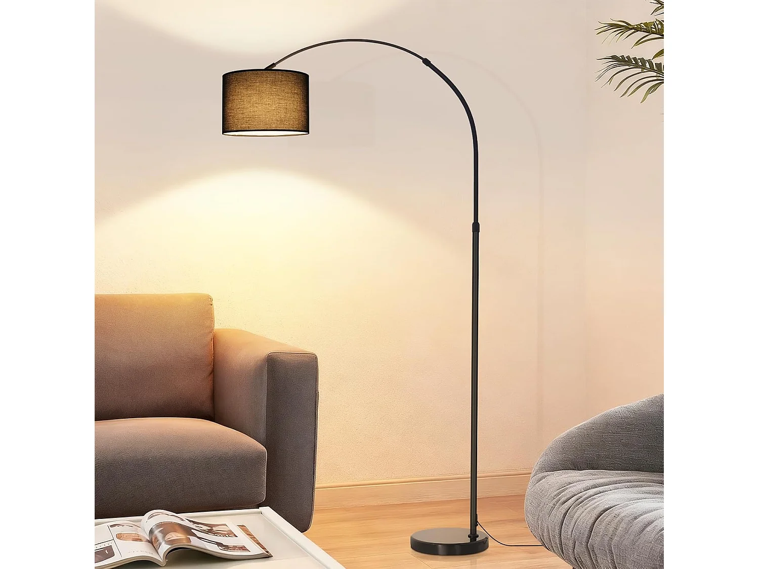 ZMH Lampadaire Arc Noir E27 Abat-jour Tissu Socle Marbre Max 40W 181cm Pour Salon Sans Ampoule