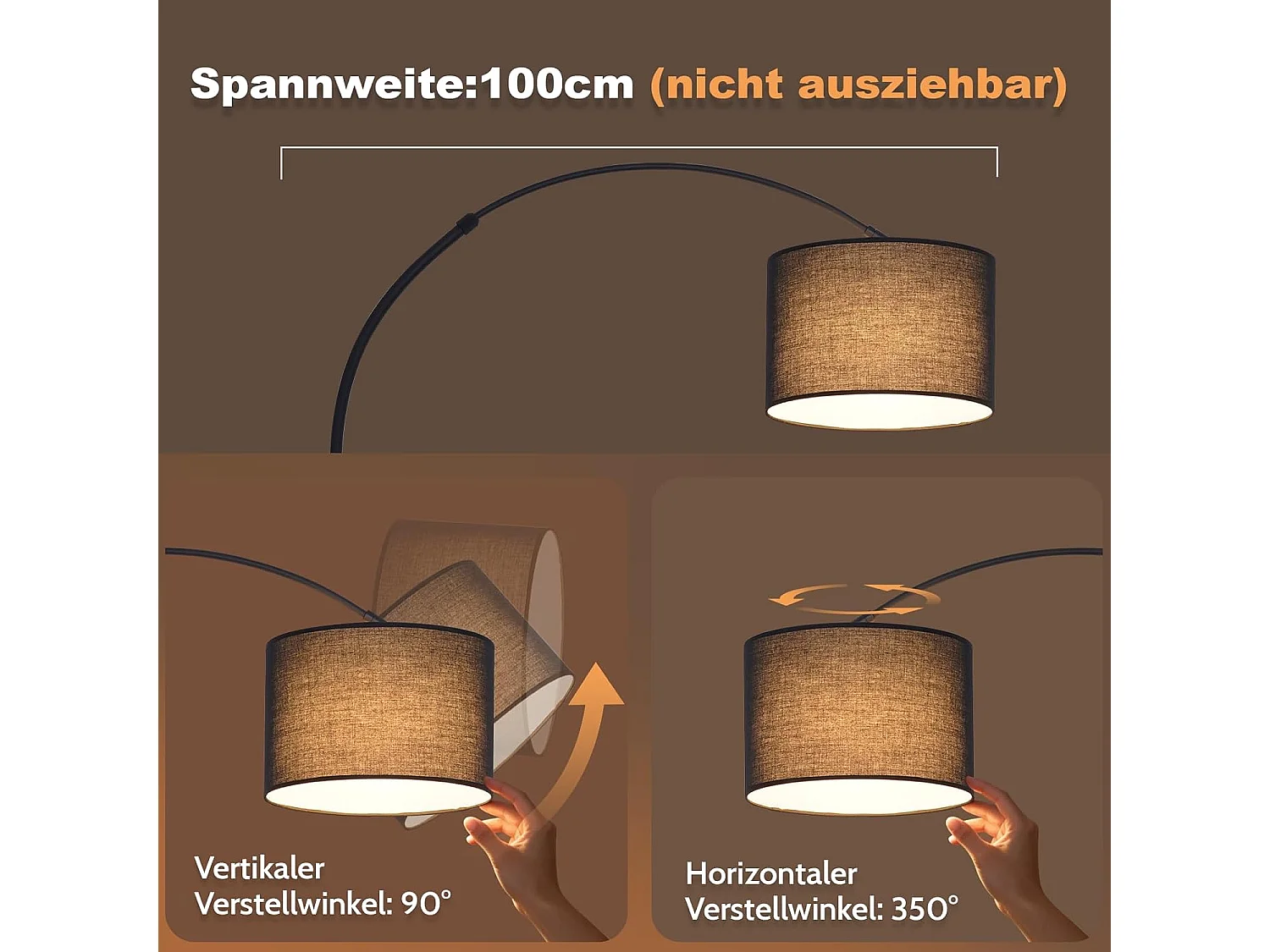 ZMH Lampadaire Arc Noir E27 Abat-jour Tissu Socle Marbre Max 40W 181cm Pour Salon Sans Ampoule