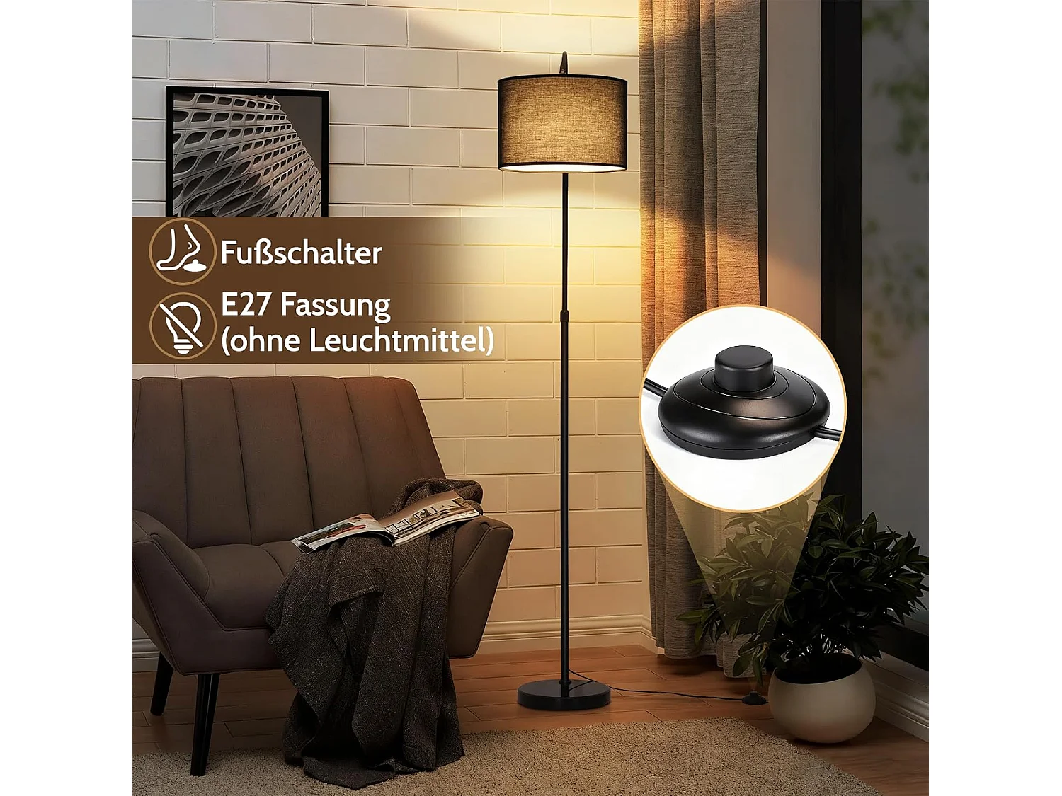ZMH Lampadaire Arc Noir E27 Abat-jour Tissu Socle Marbre Max 40W 181cm Pour Salon Sans Ampoule