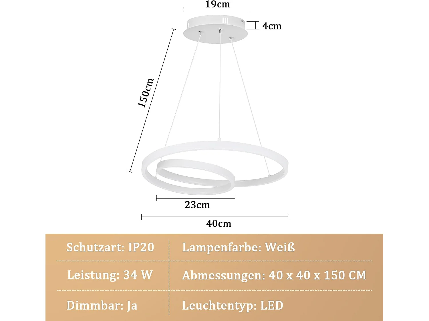 ZMH Suspension LED Dimmable Blanc 34W Design Moderne avec Télécommande 40cm Pour Salle à Manger Salon Cuisine