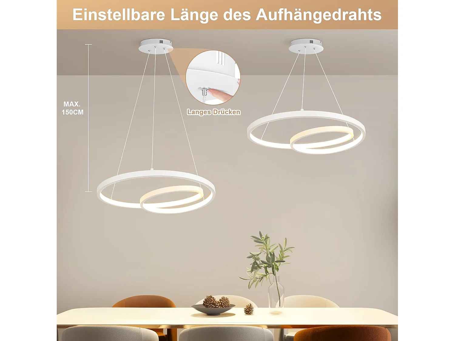 ZMH Suspension LED Dimmable Blanc 34W Design Moderne avec Télécommande 40cm Pour Salle à Manger Salon Cuisine