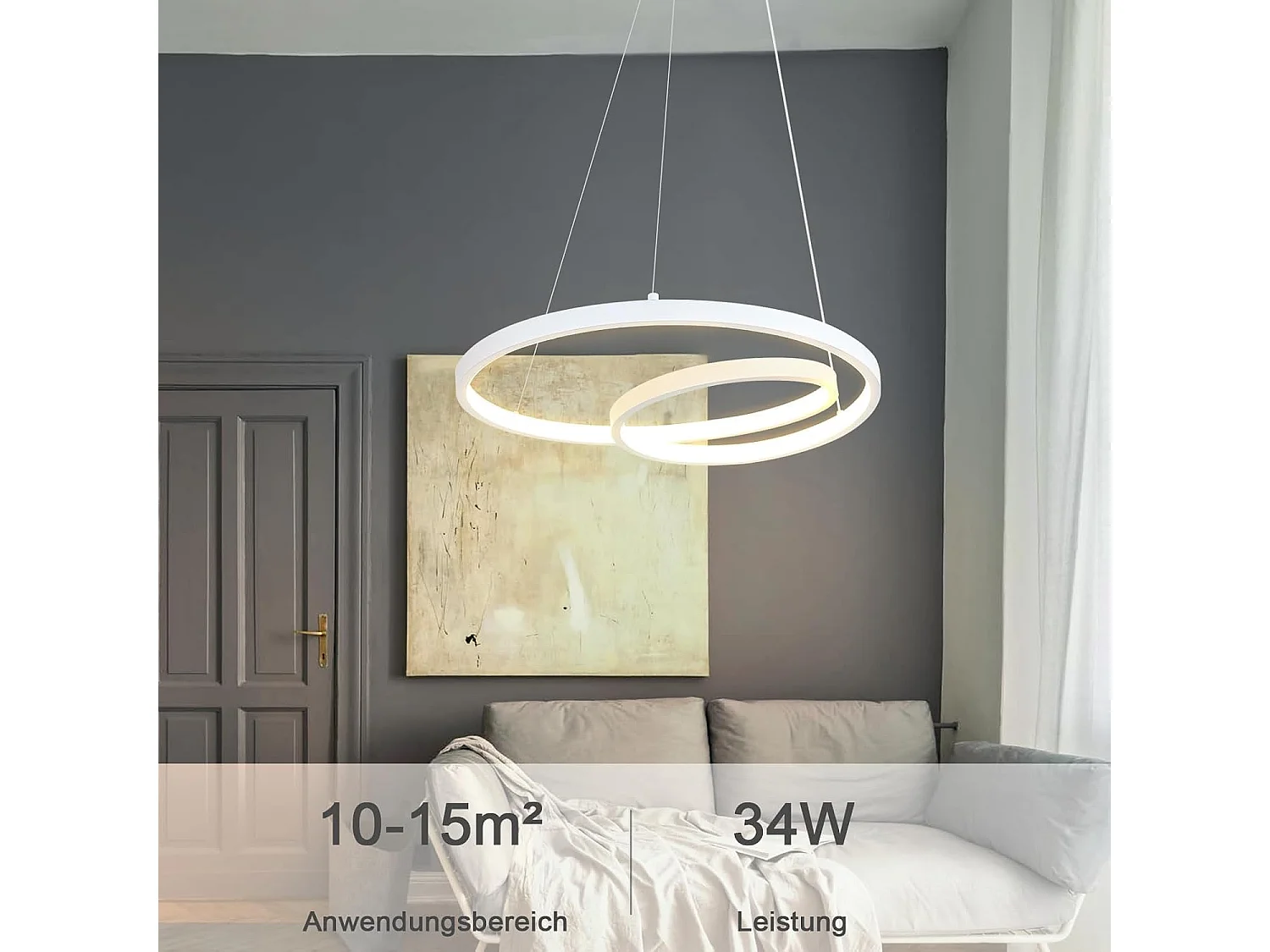 ZMH Suspension LED Dimmable Blanc 34W Design Moderne avec Télécommande 40cm Pour Salle à Manger Salon Cuisine