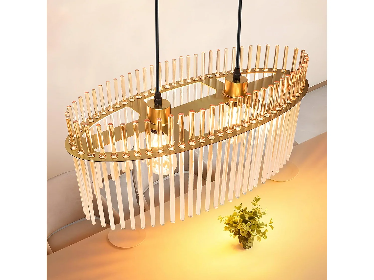ZMH Suspension E27 Verre Doré 2 Flammes Pour Cuisine Salon (sans Ampoule)