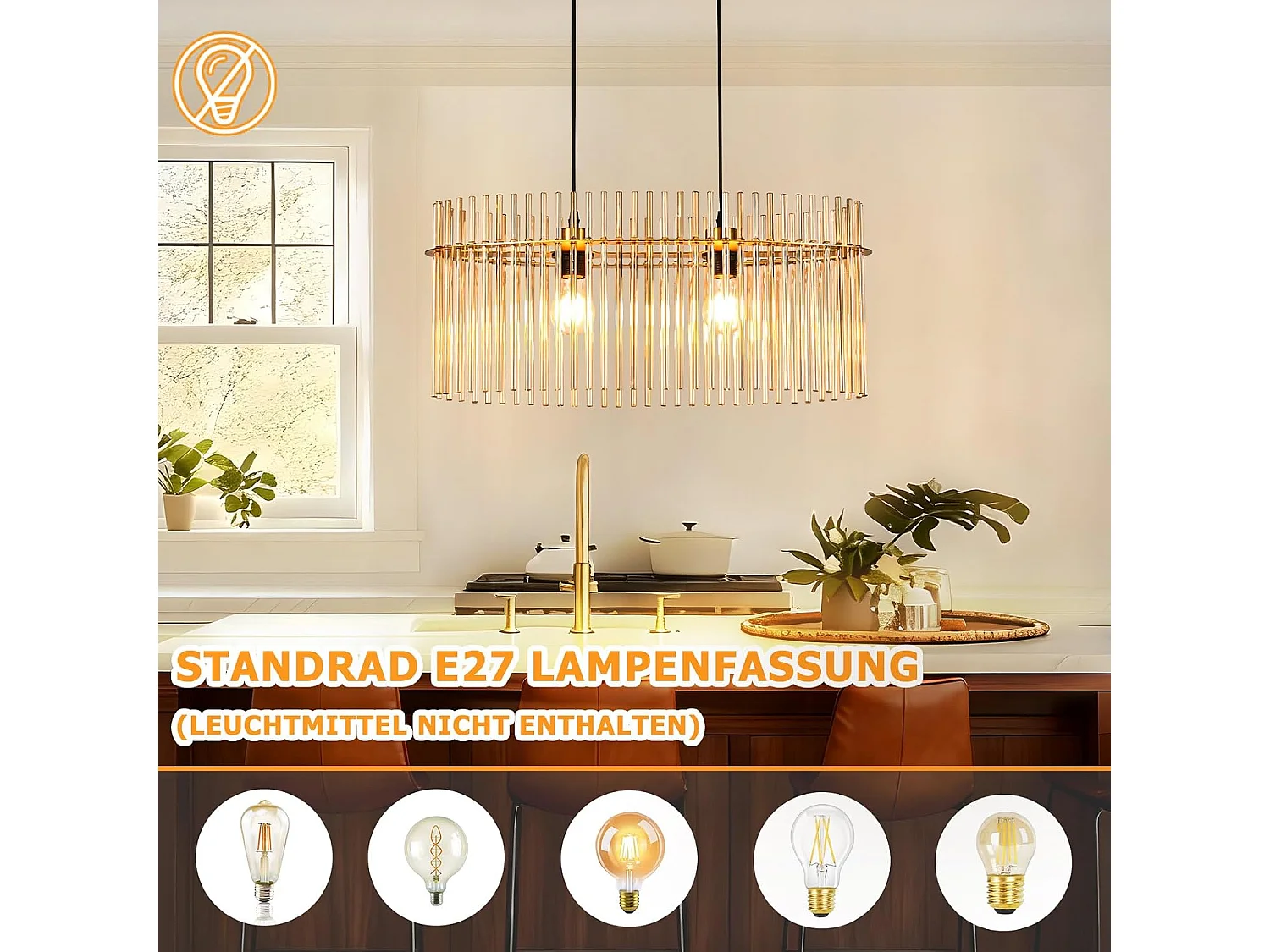 ZMH Suspension E27 Verre Doré 2 Flammes Pour Cuisine Salon (sans Ampoule)