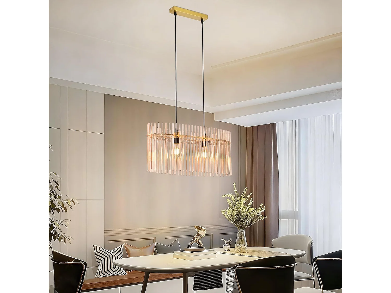 ZMH Suspension E27 Verre Doré 2 Flammes Pour Cuisine Salon (sans Ampoule)