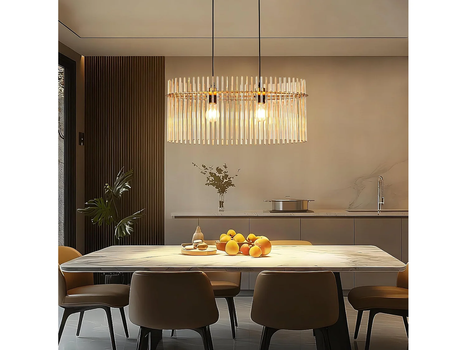 ZMH Suspension E27 Verre Doré 2 Flammes Pour Cuisine Salon (sans Ampoule)