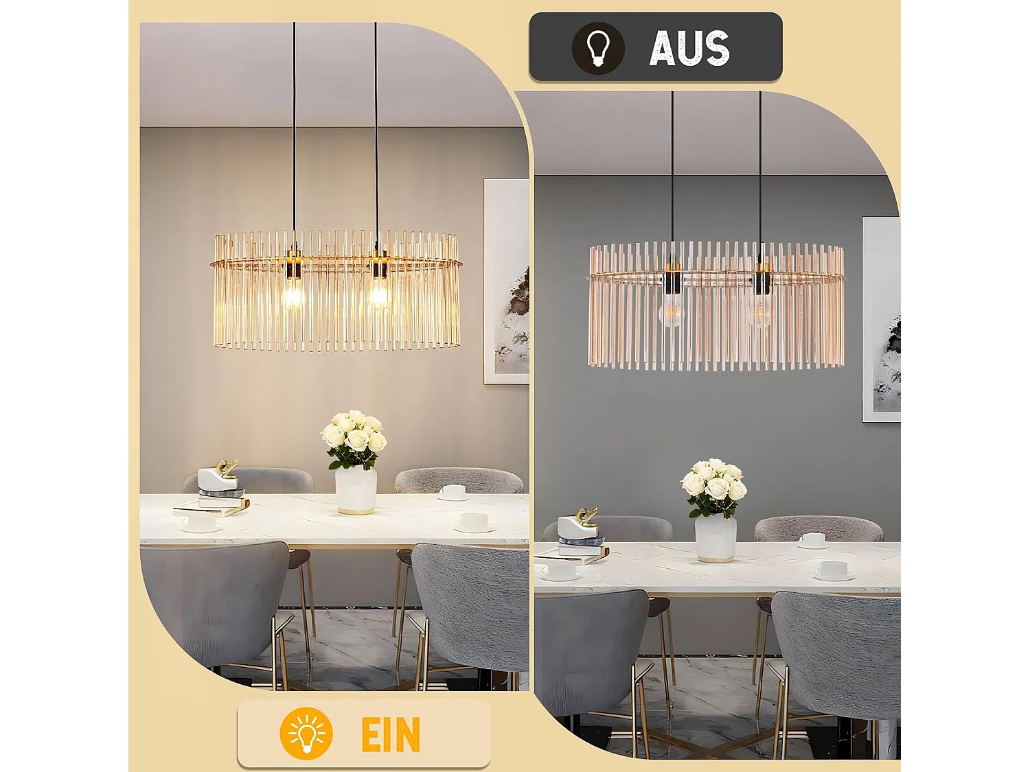 ZMH Suspension E27 Verre Doré 2 Flammes Pour Cuisine Salon (sans Ampoule)