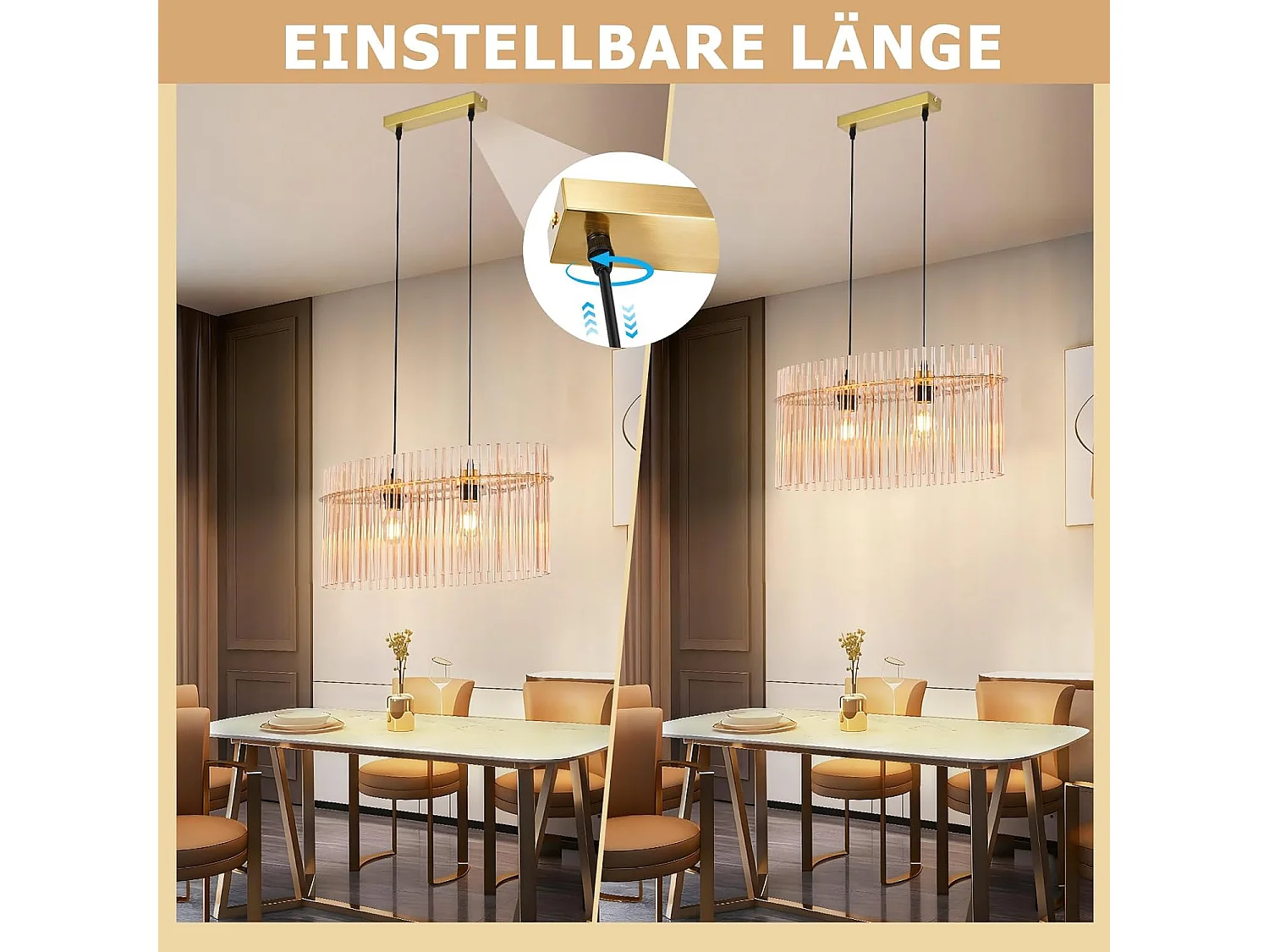 ZMH Suspension E27 Verre Doré 2 Flammes Pour Cuisine Salon (sans Ampoule)