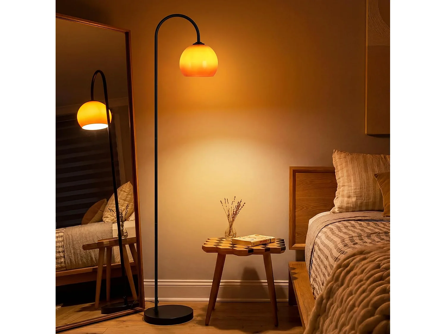 ZMH Lampadaire Arc Abat-jour Verre E27 Interrupteur au Pied 140-160cm Pour Salon Sans Ampoule