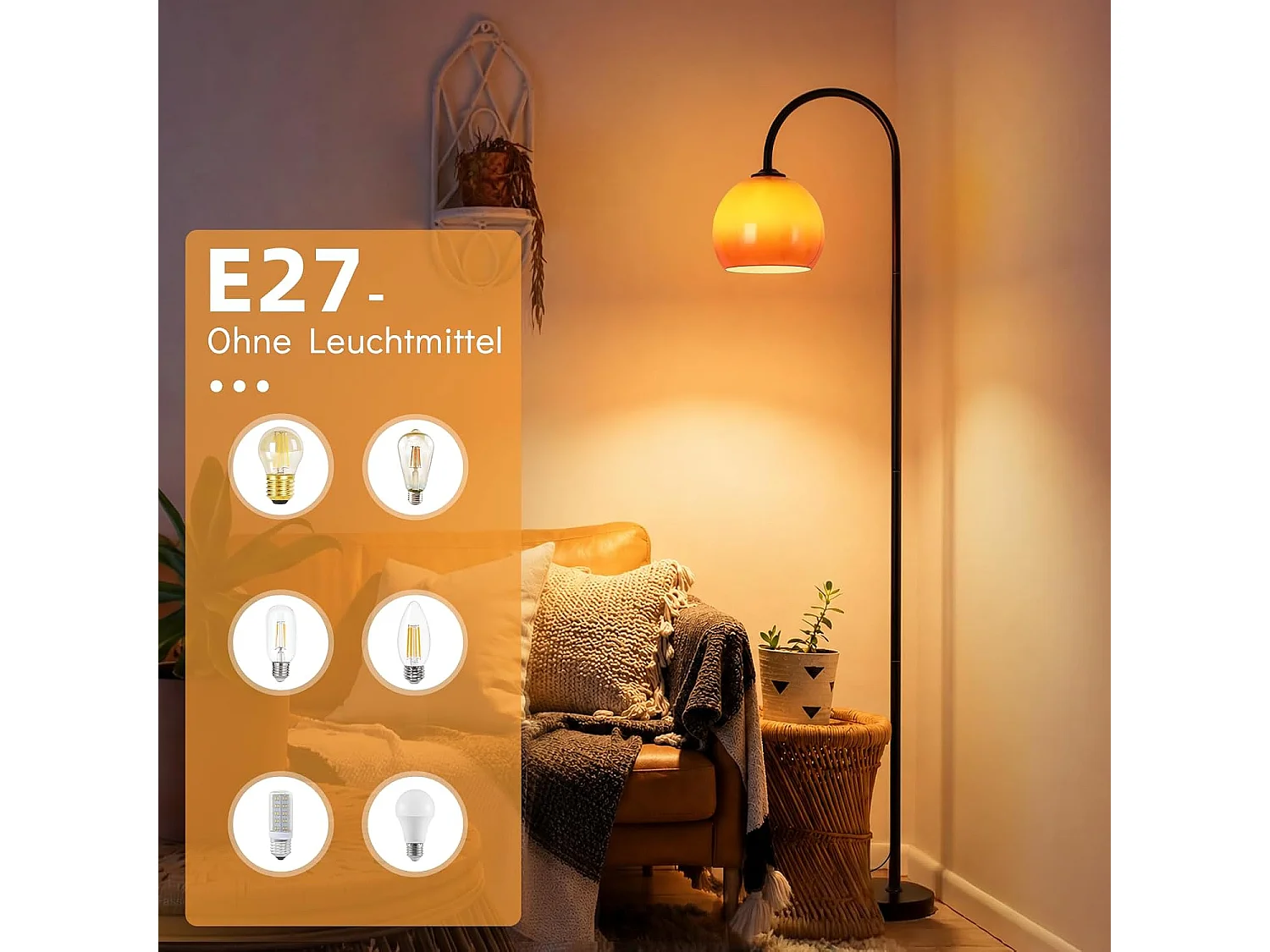 ZMH Lampadaire Arc Abat-jour Verre E27 Interrupteur au Pied 140-160cm Pour Salon Sans Ampoule