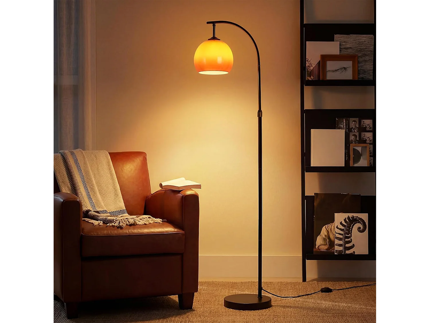 ZMH Lampadaire Arc Abat-jour Verre E27 Interrupteur au Pied Bras Orientable 140-160cm Pour Salon Chambre Bureau Sans Ampoule