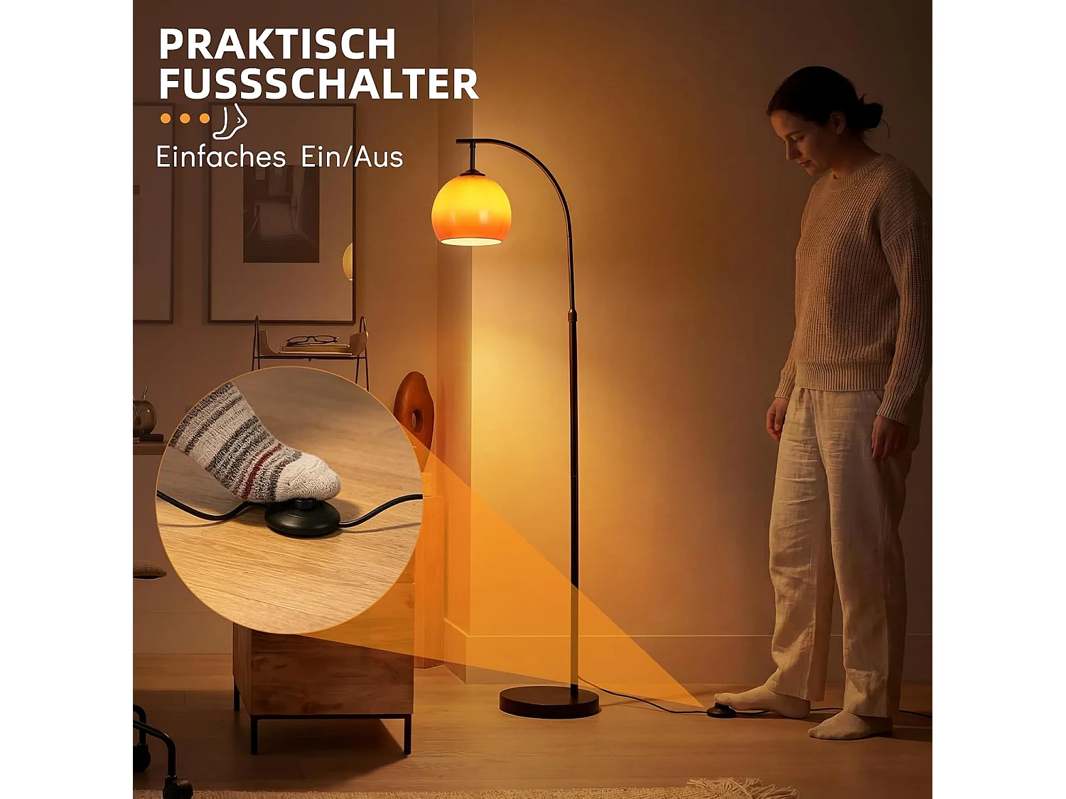 ZMH Lampadaire Arc Abat-jour Verre E27 Interrupteur au Pied Bras Orientable 140-160cm Pour Salon Chambre Bureau Sans Ampoule