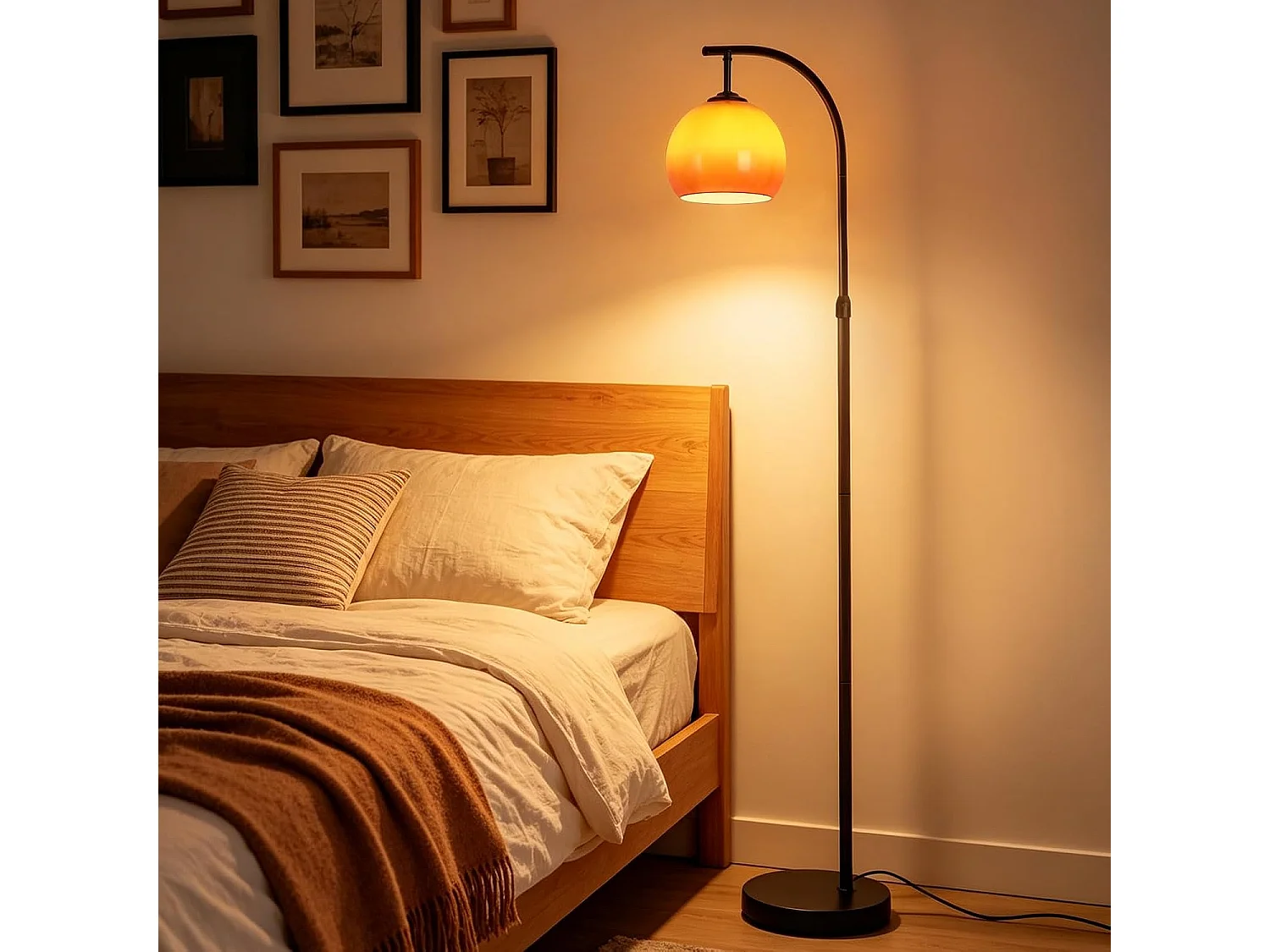 ZMH Lampadaire Arc Abat-jour Verre E27 Interrupteur au Pied Bras Orientable 140-160cm Pour Salon Chambre Bureau Sans Ampoule