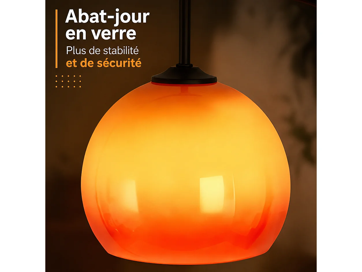 ZMH Lampadaire Arc Abat-jour Verre E27 Interrupteur au Pied Bras Orientable 140-160cm Pour Salon Chambre Bureau Sans Ampoule