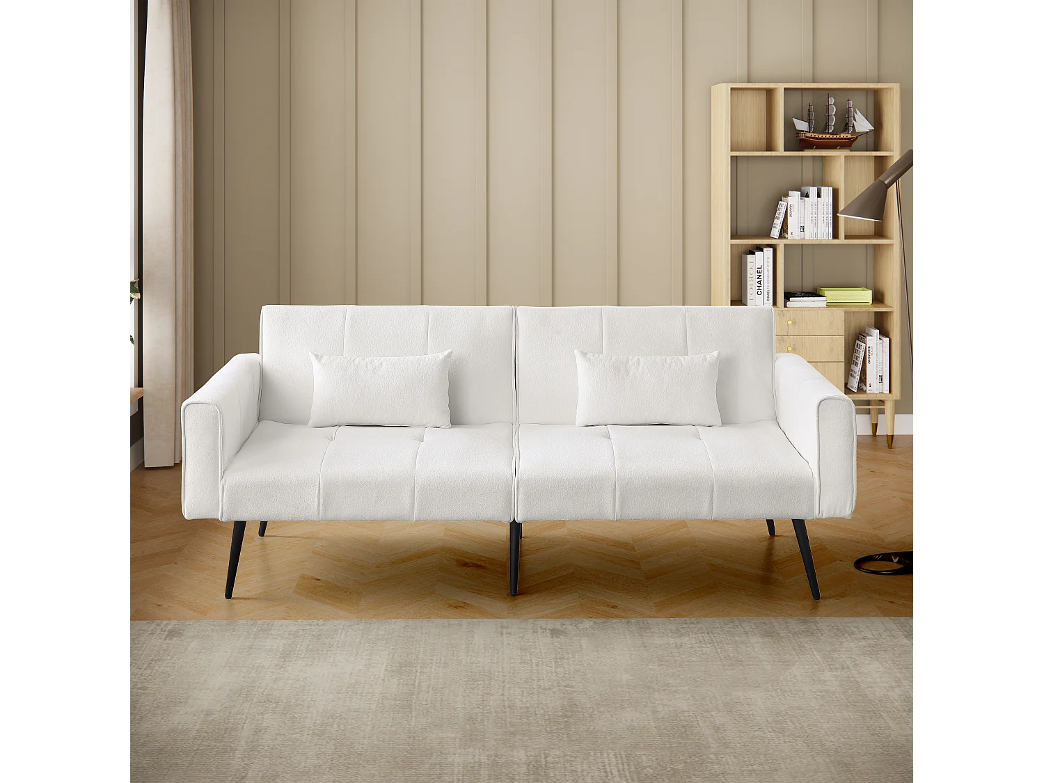 Canapé convertible futon 3 places 175x71x71 cm, couchage d’appoint, Canapé-lit, salon, beige, tissu