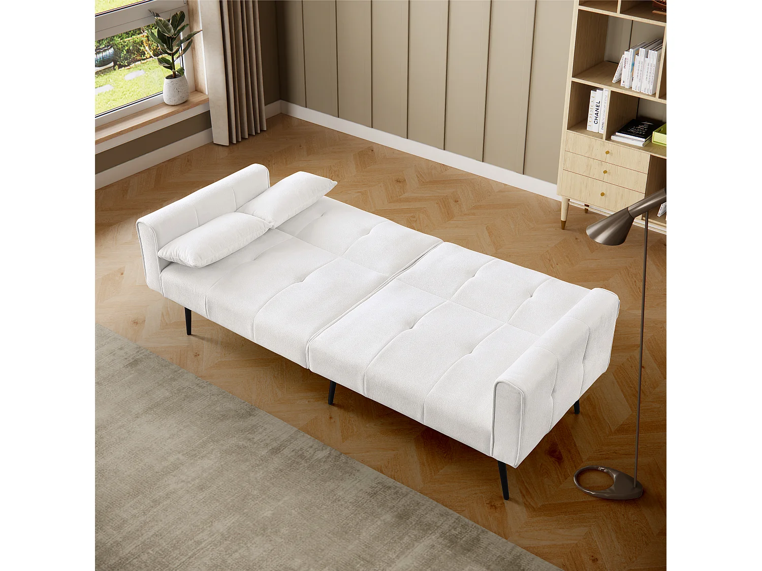 Canapé convertible futon 3 places 175x71x71 cm, couchage d’appoint, Canapé-lit, salon, beige, tissu