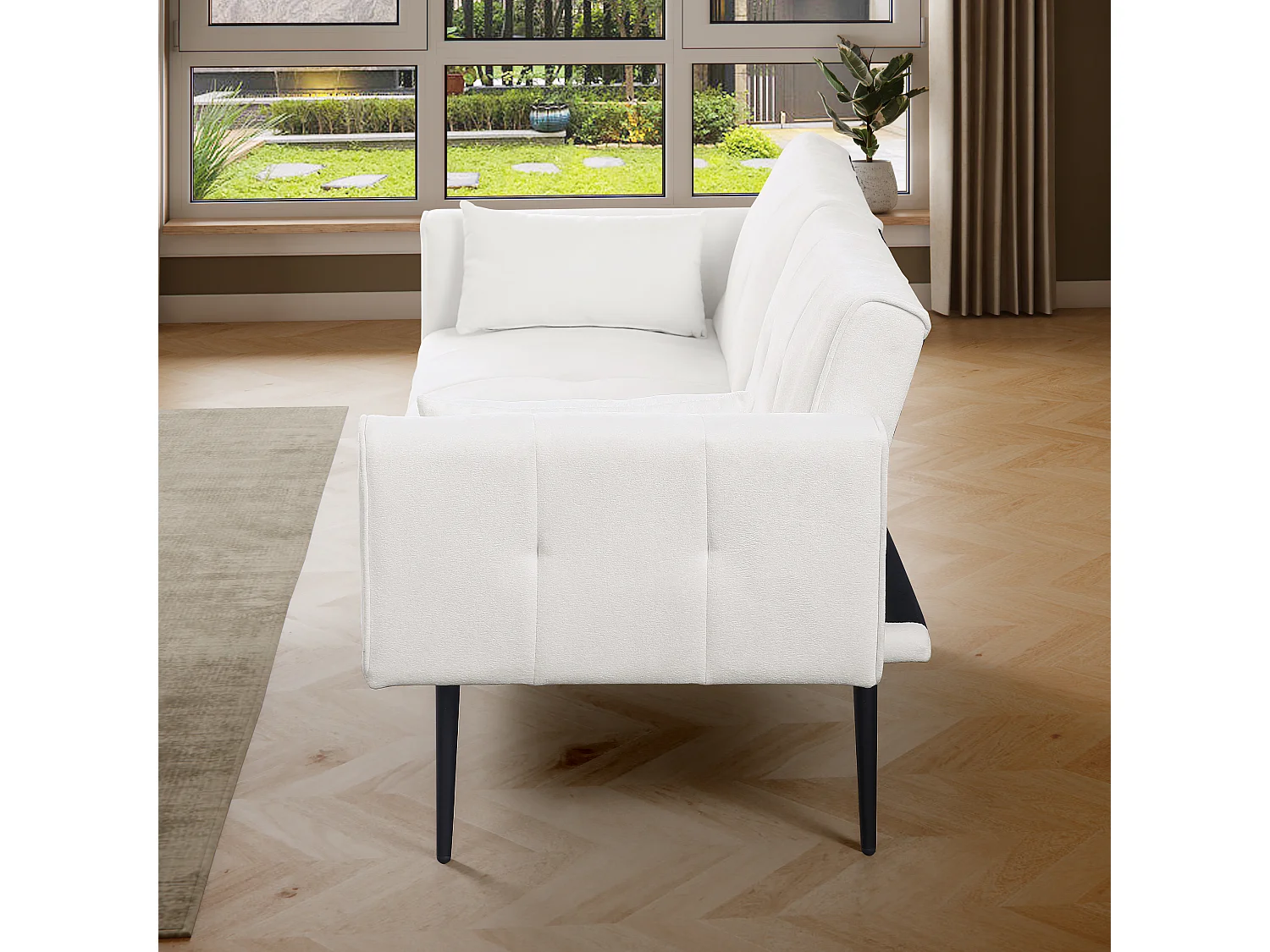Canapé convertible futon 3 places 175x71x71 cm, couchage d’appoint, Canapé-lit, salon, beige, tissu