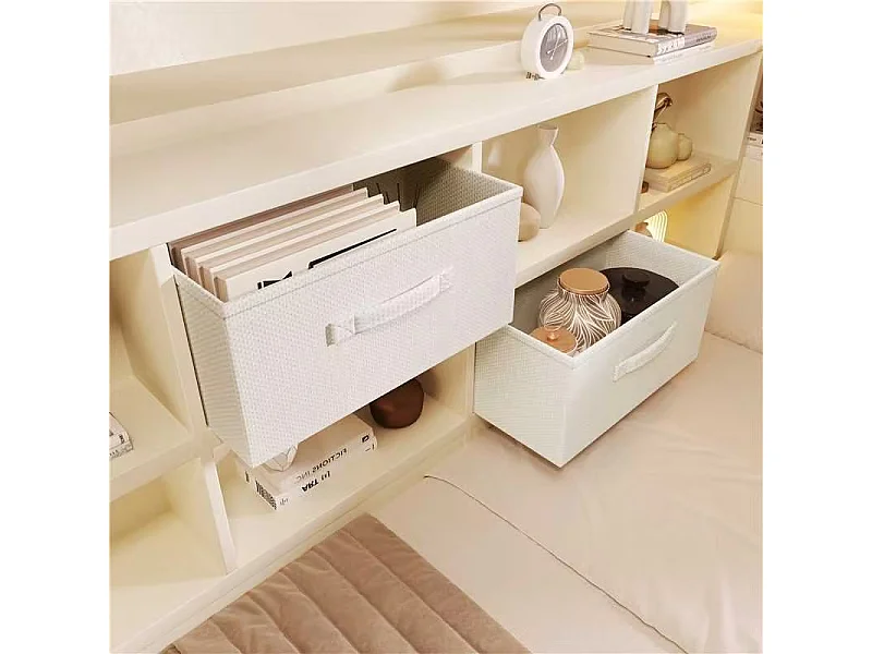 Lit banquette en bois 90x200 cm, USB/Type-C, lit gigogne, rangements 3 côtés, enfant ado, daybed, sans matelas, blanc