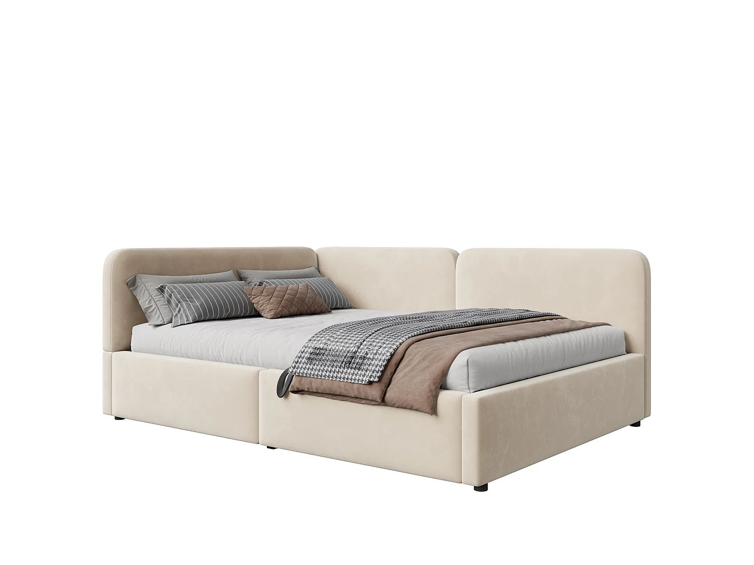 Lit banquette 140x200 cm, coffre hydraulique, daybed avec rangement, tête de lit haute, gain de place, beige, velours