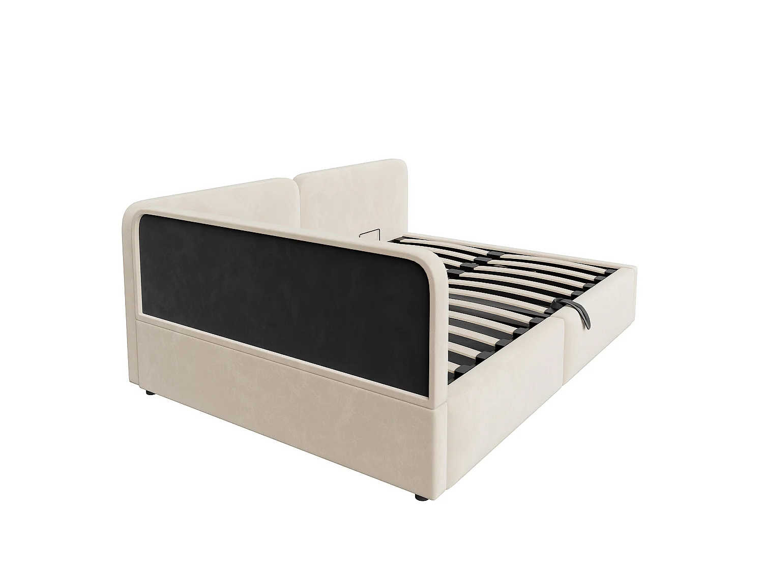 Lit banquette 140x200 cm, coffre hydraulique, daybed avec rangement, tête de lit haute, gain de place, beige, velours