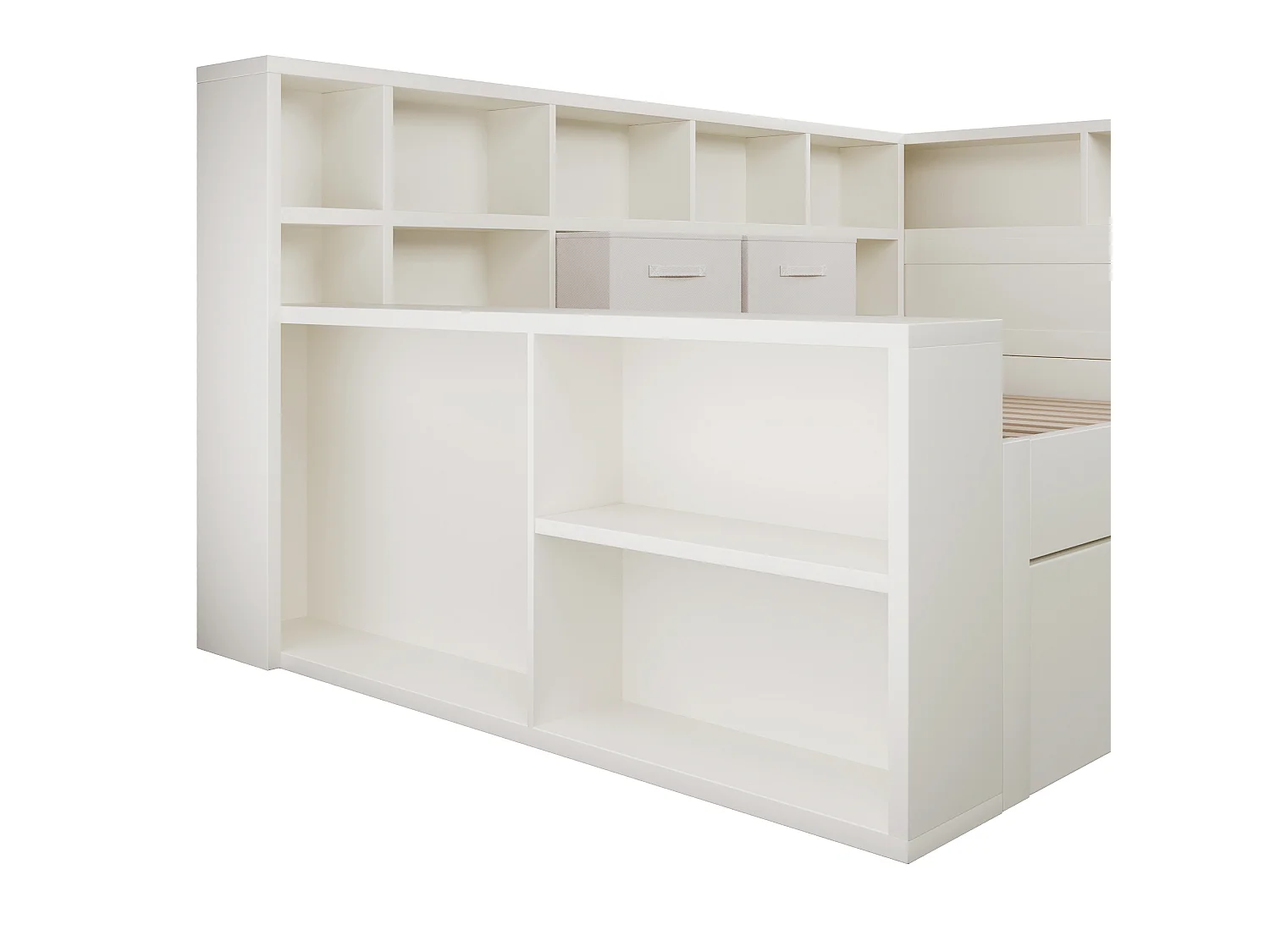 Lit Banquette en bois 140x200 cm, lit gigogne, ports USB/Type-C, daybed avec rangement, pin et panneau de particules, blanc