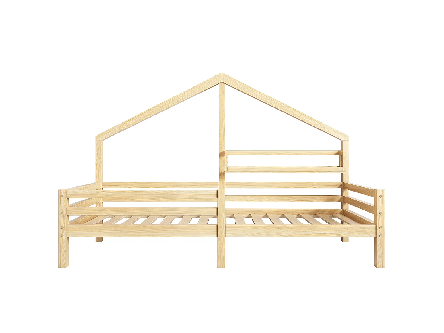 Lit cabane enfant 90x200 cm naturel avec étagère de rangement et design cheminée
