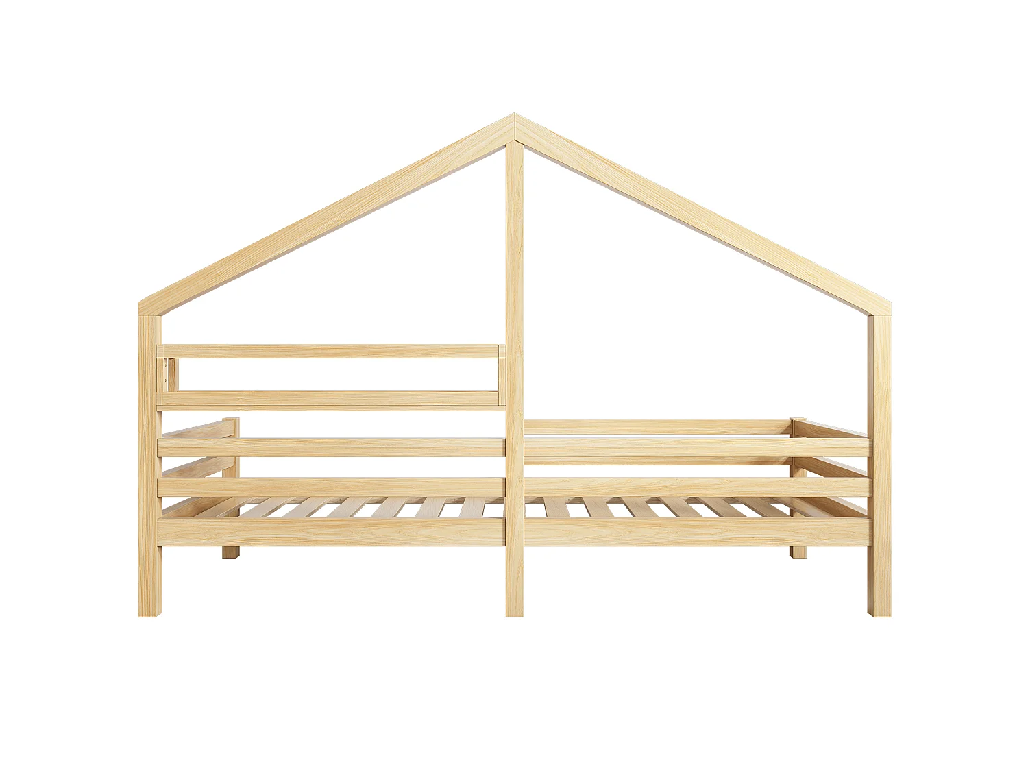 Lit cabane enfant 90x200 cm naturel avec étagère de rangement et design cheminée