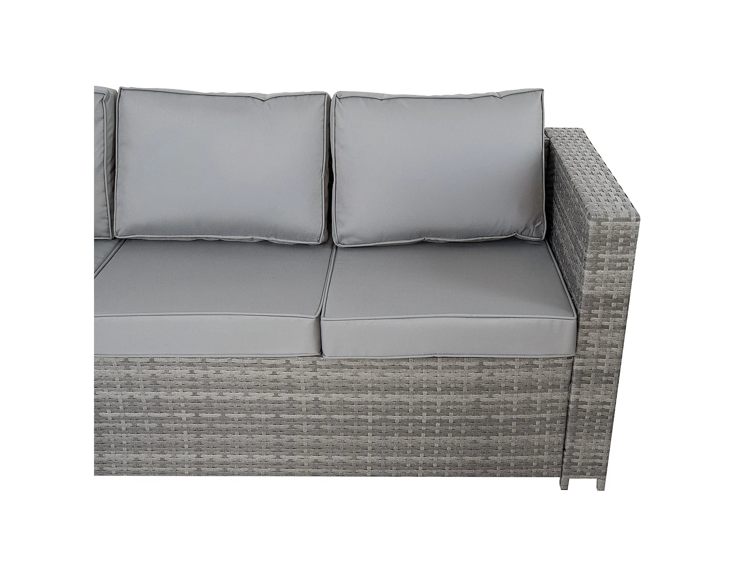 Conjunto de Móveis de Jardim em Rattan 8 Lugares com Mesa de Fogo a Gás, Sofá Modular Exterior em Polyrattan com Almofadas, Mesa de Jantar e Poltronas, Cinzento