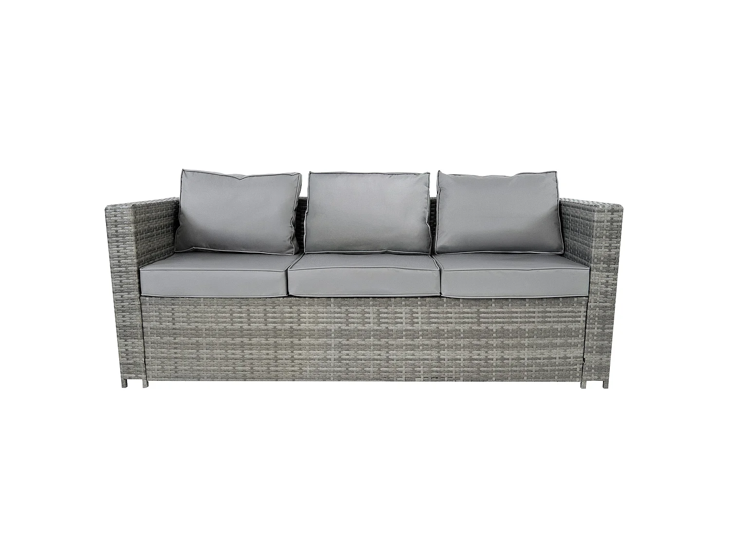 Conjunto de Móveis de Jardim em Rattan 8 Lugares com Mesa de Fogo a Gás, Sofá Modular Exterior em Polyrattan com Almofadas, Mesa de Jantar e Poltronas, Cinzento