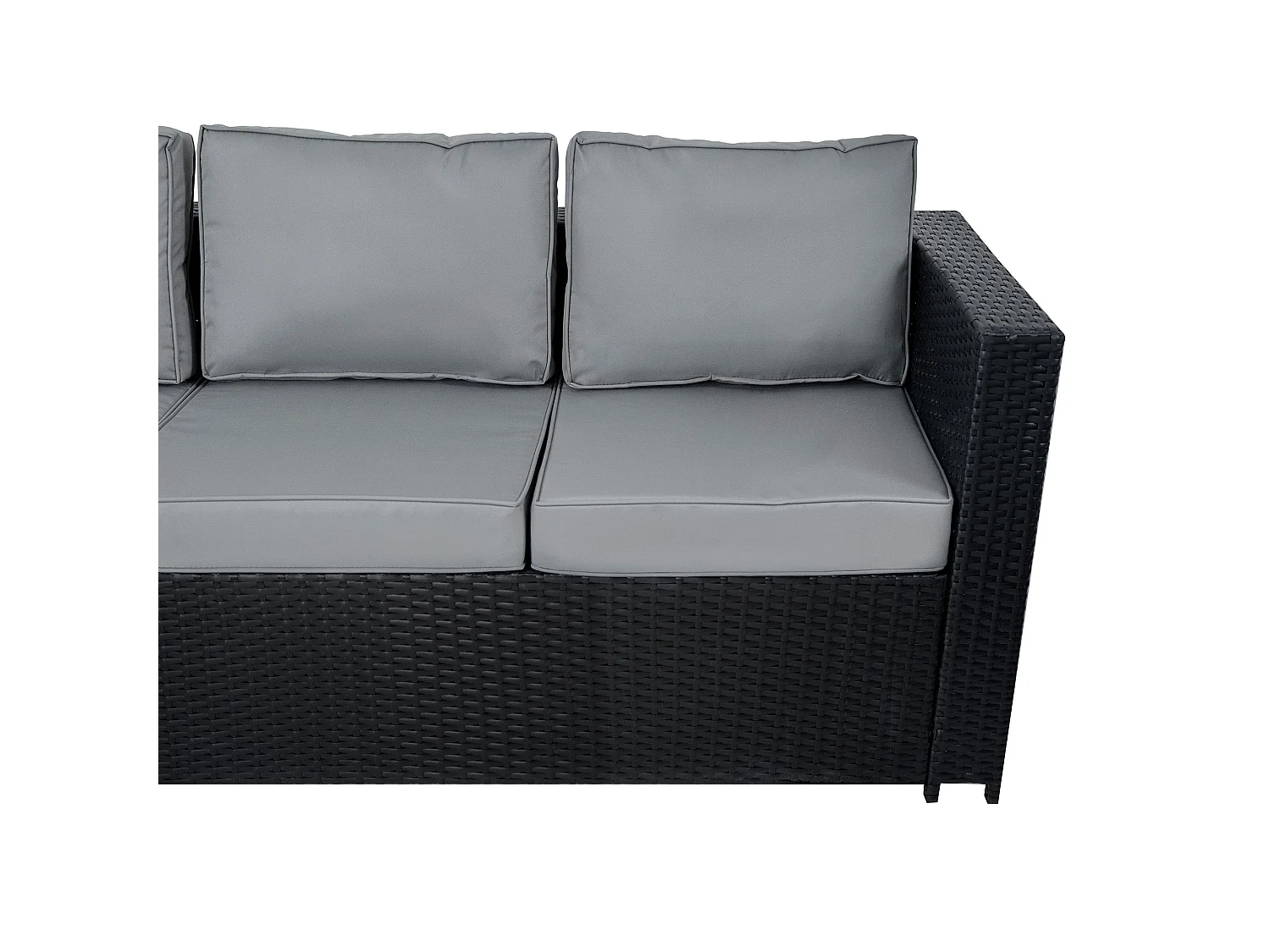 Conjunto de Muebles de Jardín de Ratán 8 Plazas con Mesa de Fuego a Gas, Sofá Modular Exterior de Polirratán con Cojines, Mesa Comedor y Sillones, Negro