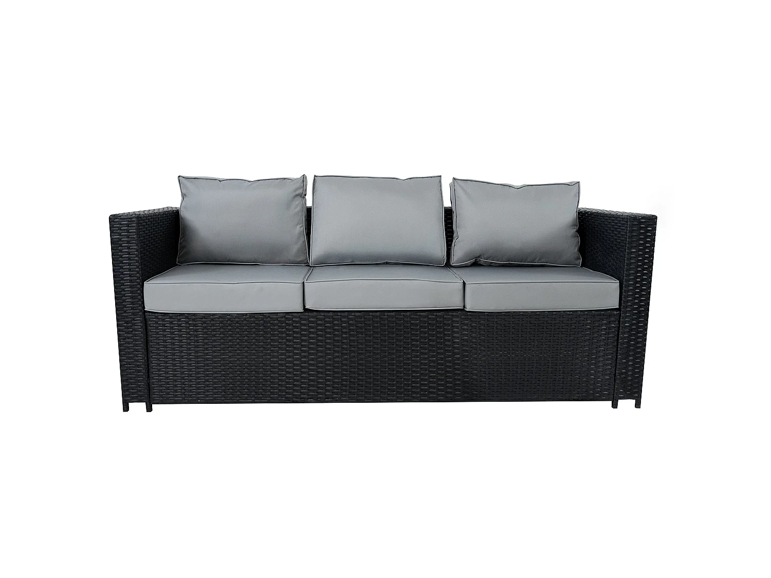 Conjunto de Muebles de Jardín de Ratán 8 Plazas con Mesa de Fuego a Gas, Sofá Modular Exterior de Polirratán con Cojines, Mesa Comedor y Sillones, Negro