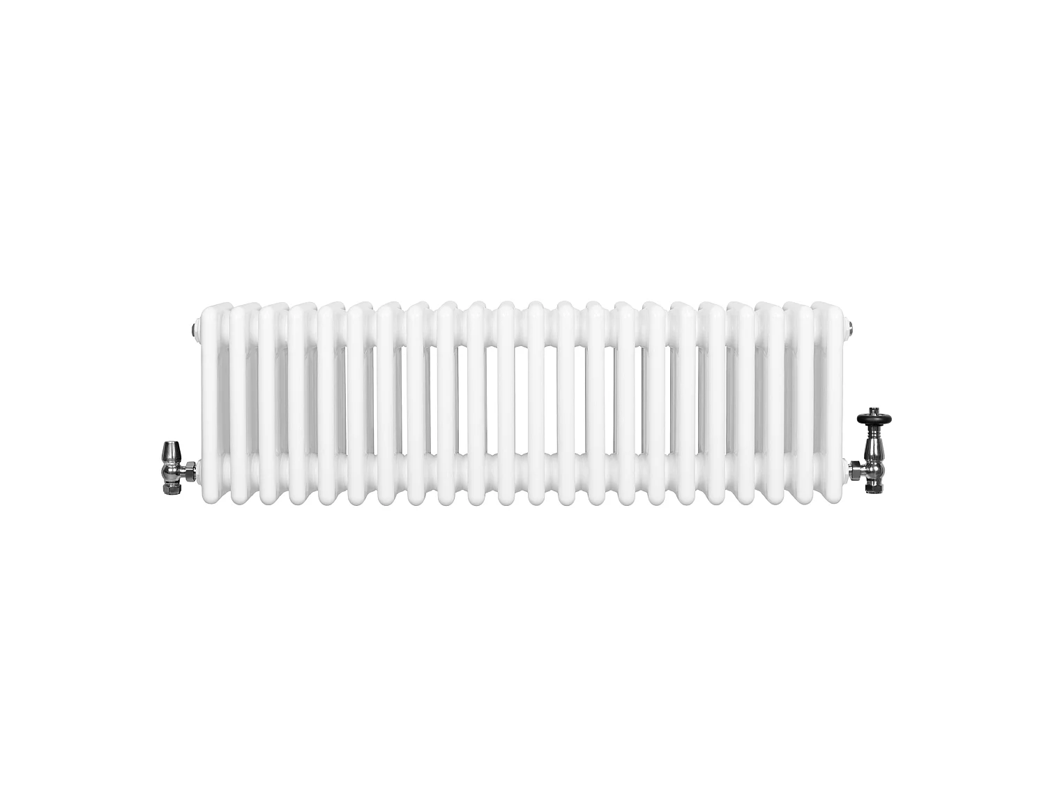 Radiador Horizontal 4 Columnas Blanco 300x1010 mm con Válvulas Termostáticas  Radiador Tradicional de Acero, 1114W,   Incluye Soportes, Kit y Cepillo