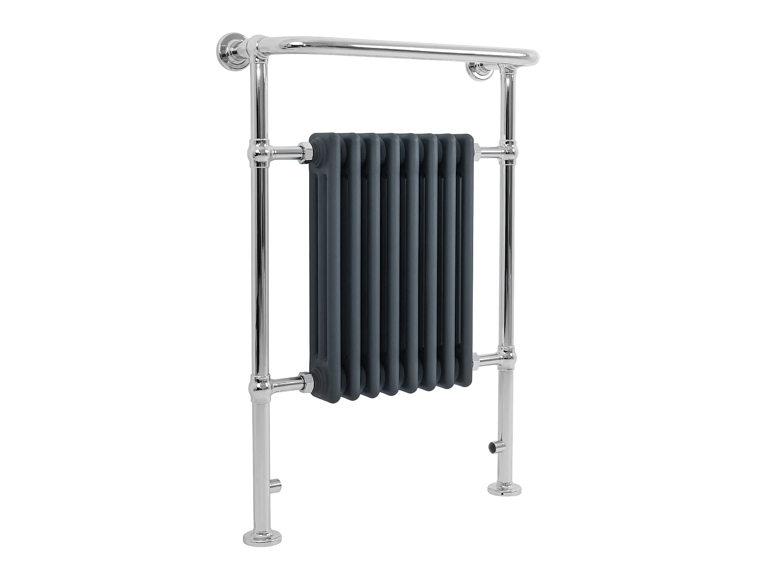 Radiador Toalheiro Tradicional Casa de Banho 950x660 mm Cinza Antracite, Toalheiro Aquecido com Barra Cromada, 895 W, 8 Colunas, Estilo Clássico Vintage