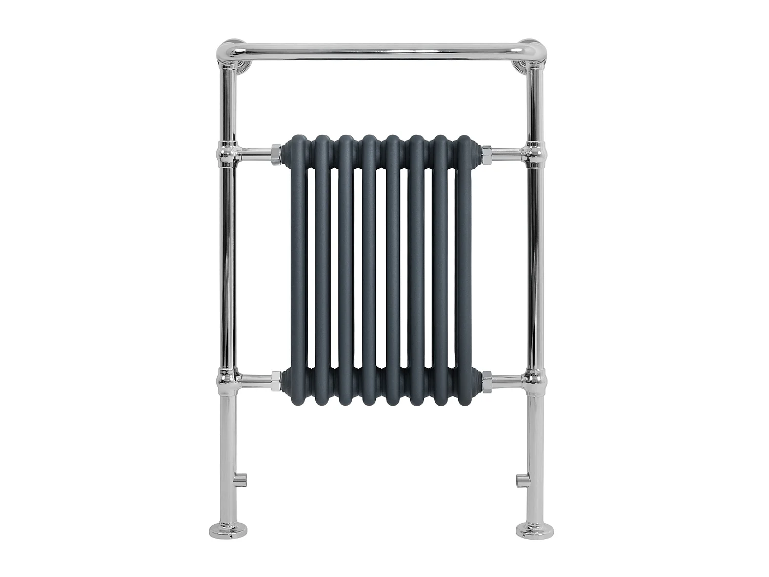 Radiador Toalheiro Tradicional Casa de Banho 950x660 mm Cinza Antracite, Toalheiro Aquecido com Barra Cromada, 895 W, 8 Colunas, Estilo Clássico Vintage