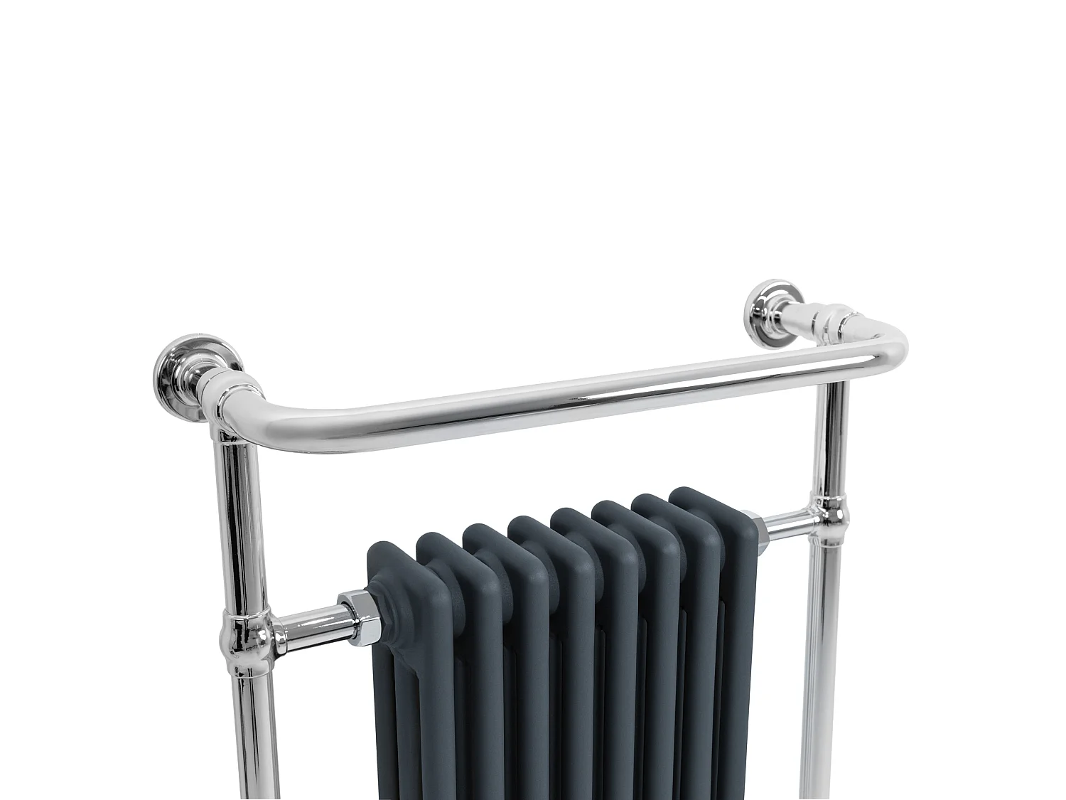Radiador Toalheiro Tradicional Casa de Banho 950x660 mm Cinza Antracite, Toalheiro Aquecido com Barra Cromada, 895 W, 8 Colunas, Estilo Clássico Vintage