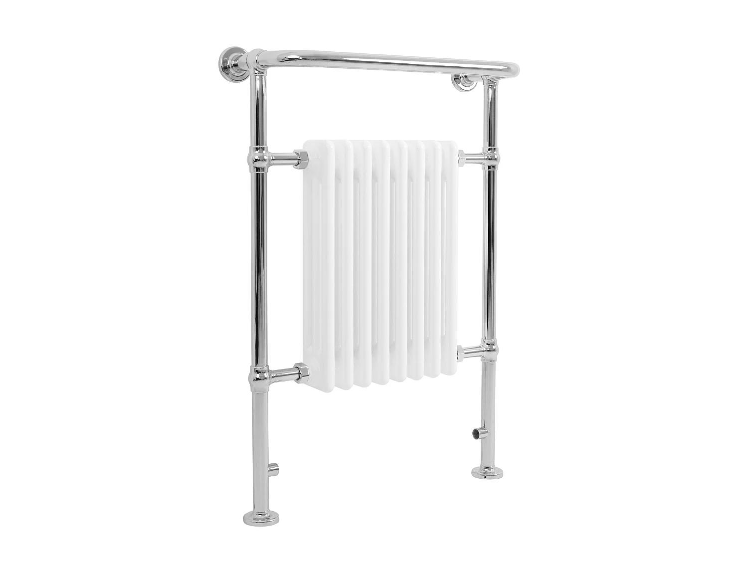Radiador Toalheiro Tradicional Casa de Banho 950x660 mm Branco, Toalheiro Aquecido com Barra Cromada, 895 W, 8 Colunas, Estilo Clássico Vintage